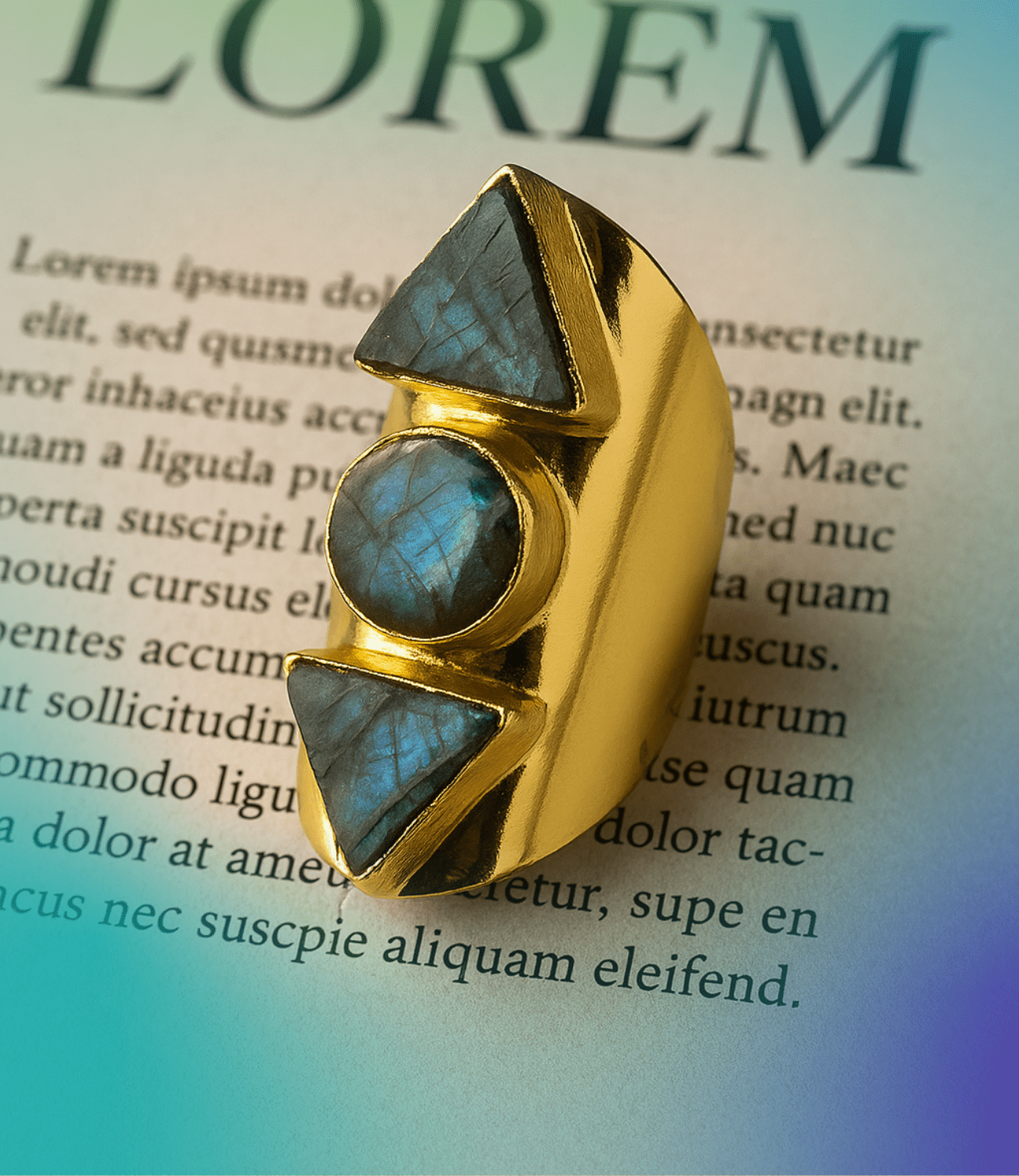 18K Gold Adjustable Labradorite Ring – Geometric Design - Lalka Beauty Co.
