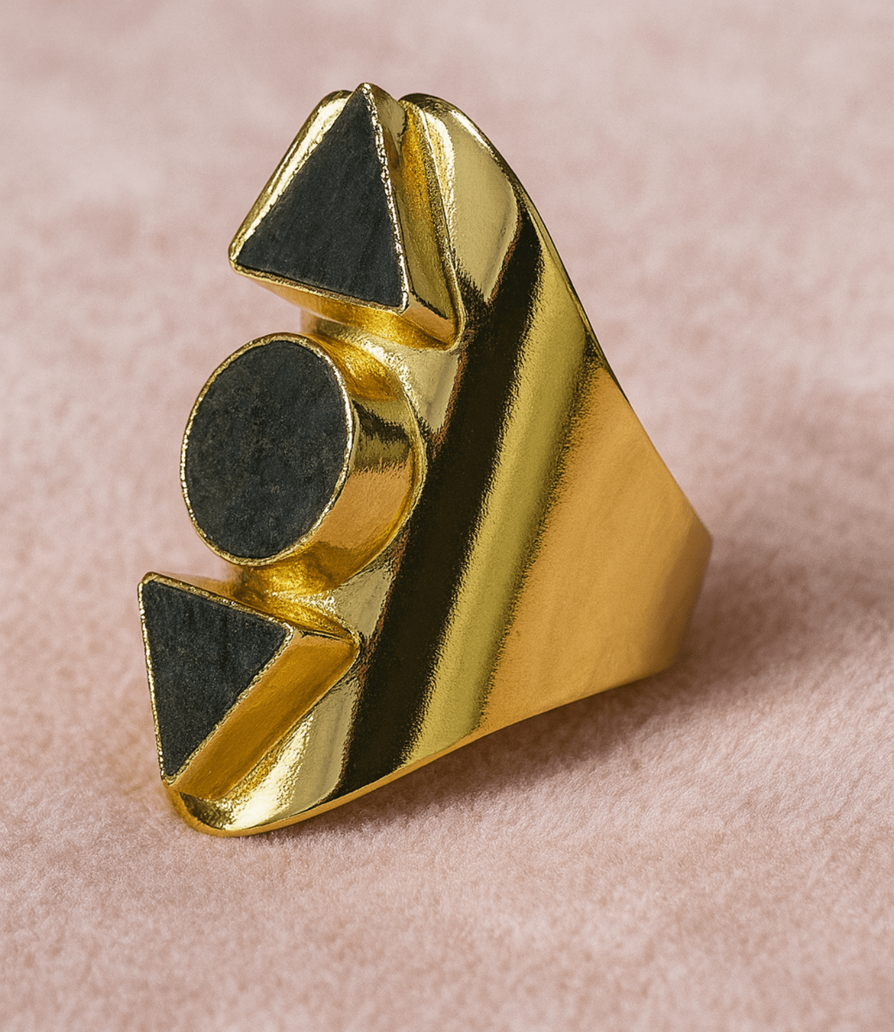 18K Gold Adjustable Labradorite Ring – Geometric Design - Lalka Beauty Co.