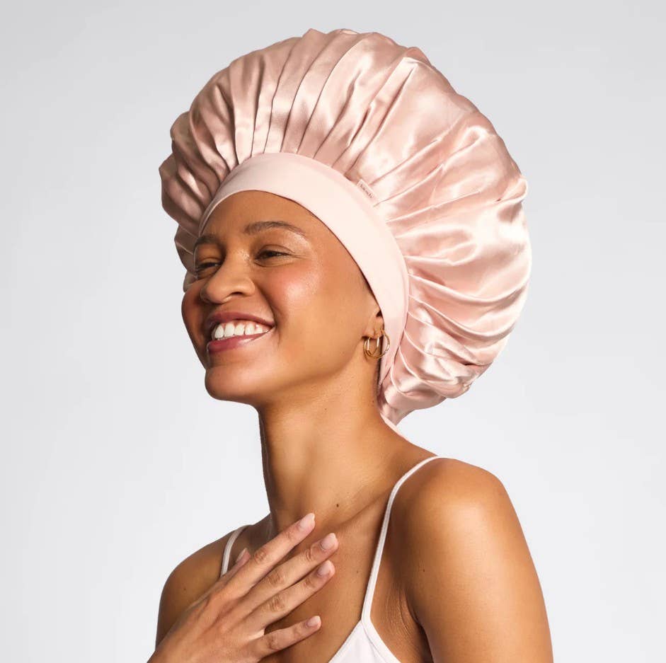Adjustable Oversized Satin Sleep Bonnet - Blush - Lalka Beauty Co.