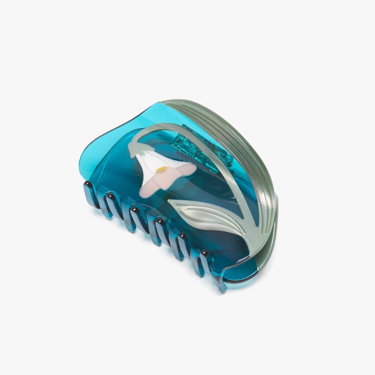 Alba White Vine Proper Flower Teal Acetate Hair Claw Clip Accessory - Lalka Beauty Co.