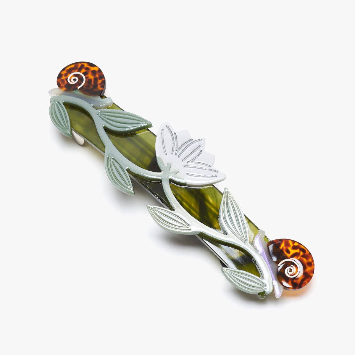 Brocéliande French Barrette With Lotus Flowers and Snails - Lalka Beauty Co.
