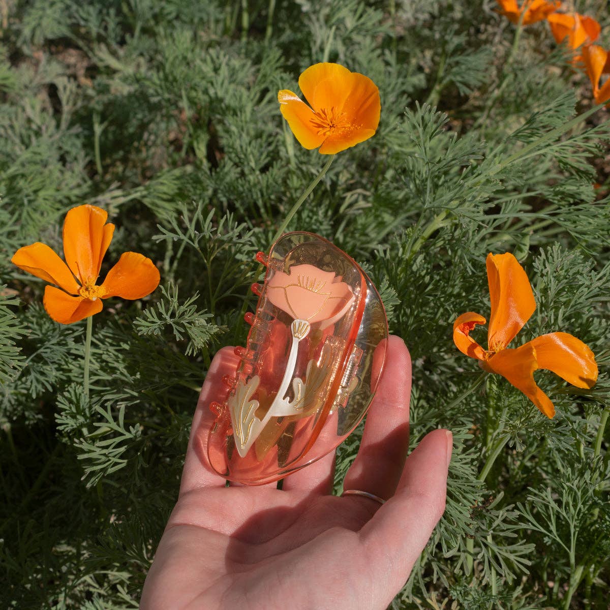 California Poppy Wildflower Hair Claw in Clear Acetate - Lalka Beauty Co.