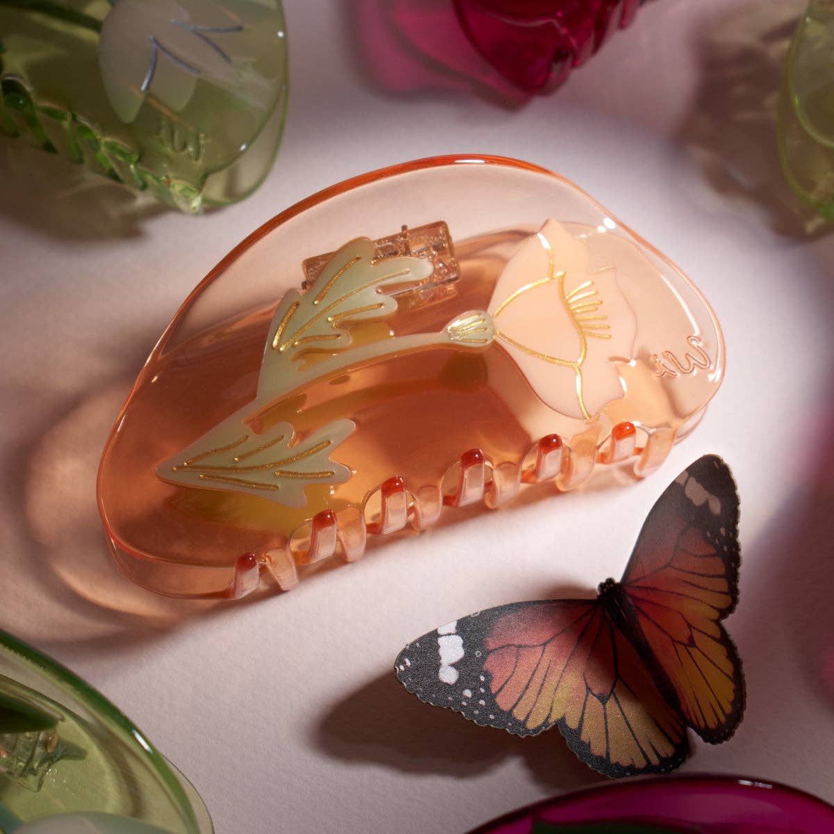 California Poppy Wildflower Hair Claw in Clear Acetate - Lalka Beauty Co.