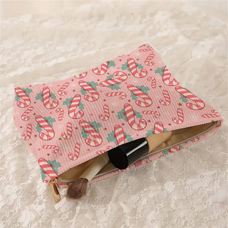 Candy Cane CHRISTMAS COSMETIC MAKEUP POUCH BAG | - Lalka Beauty Co.