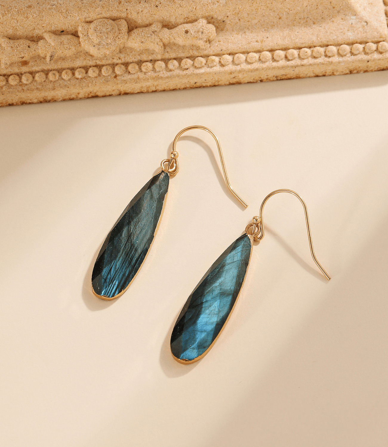 Drop labradorite earrings plated in 18k gold - Lalka Beauty Co.