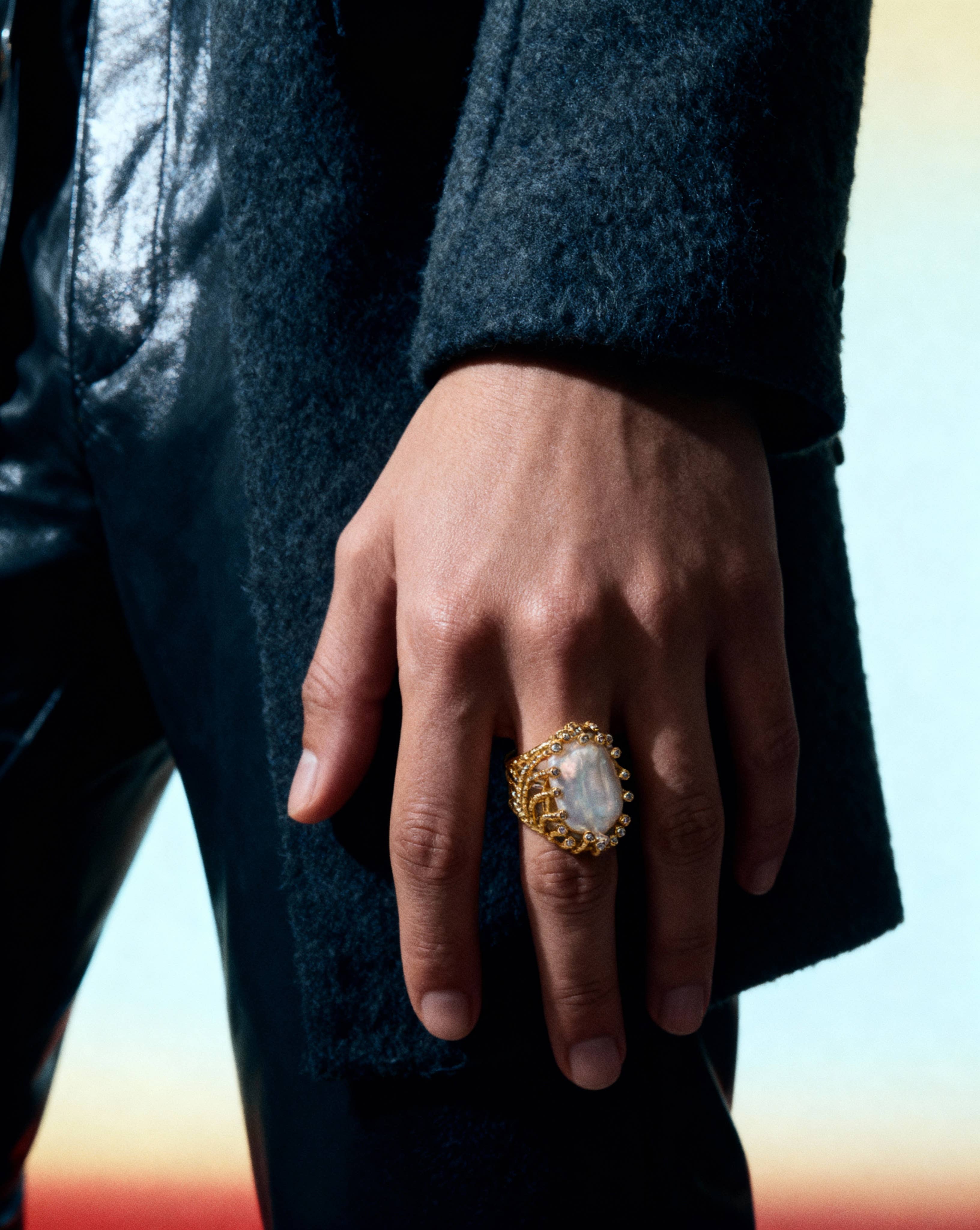 Baroque Pearl filigree gold ring statement piece