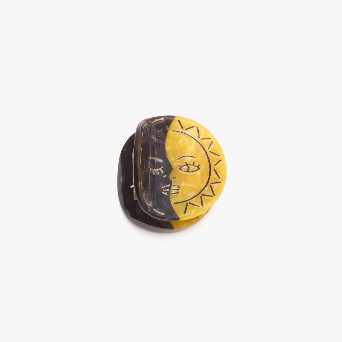 Eclipse Black Gold Sun Moon Face Acetate Hair Claw Clip - Lalka Beauty Co.