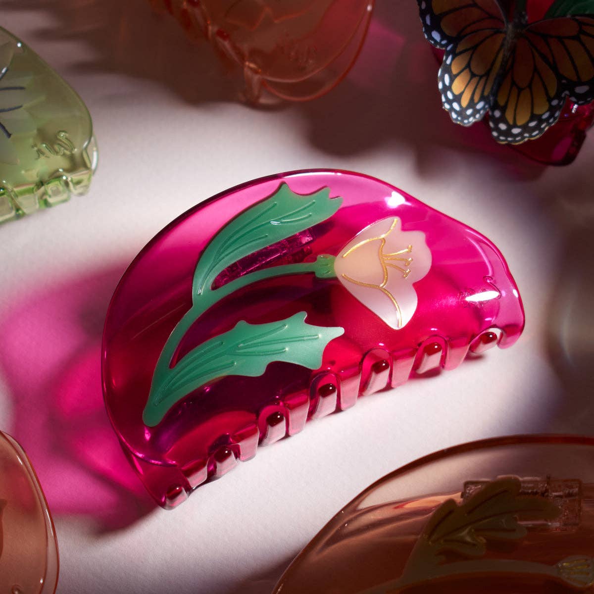 Fuchsia and Pink Acetate Mexican Primrose Hair Claw - Lalka Beauty Co.