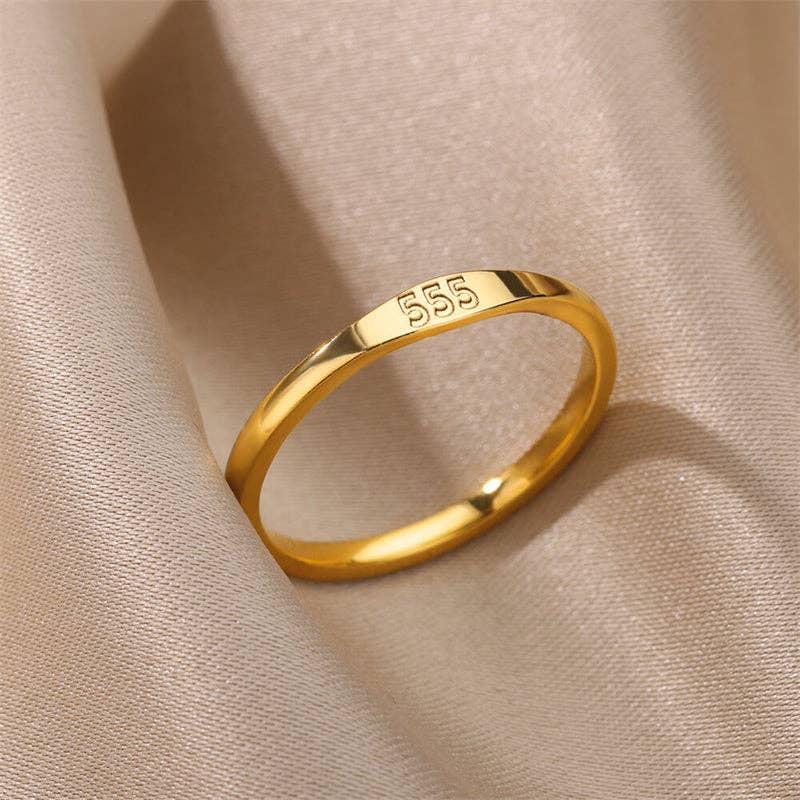 Gold Lucky Number Stacking Band Ring in Stainless Steel - Lalka Beauty Co.
