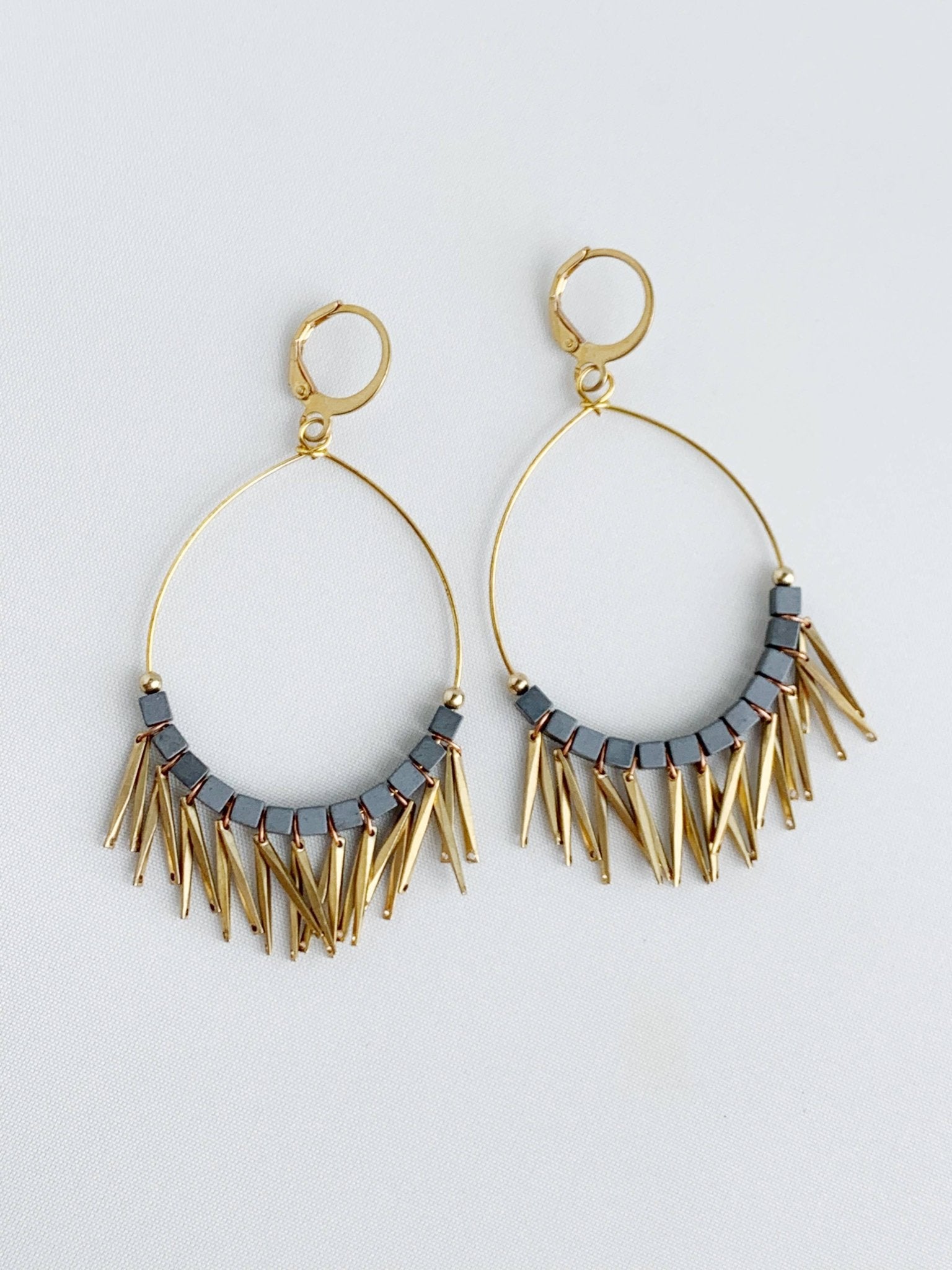 Gunmetal Squares with Tassels Earrings - Lalka Beauty Co.