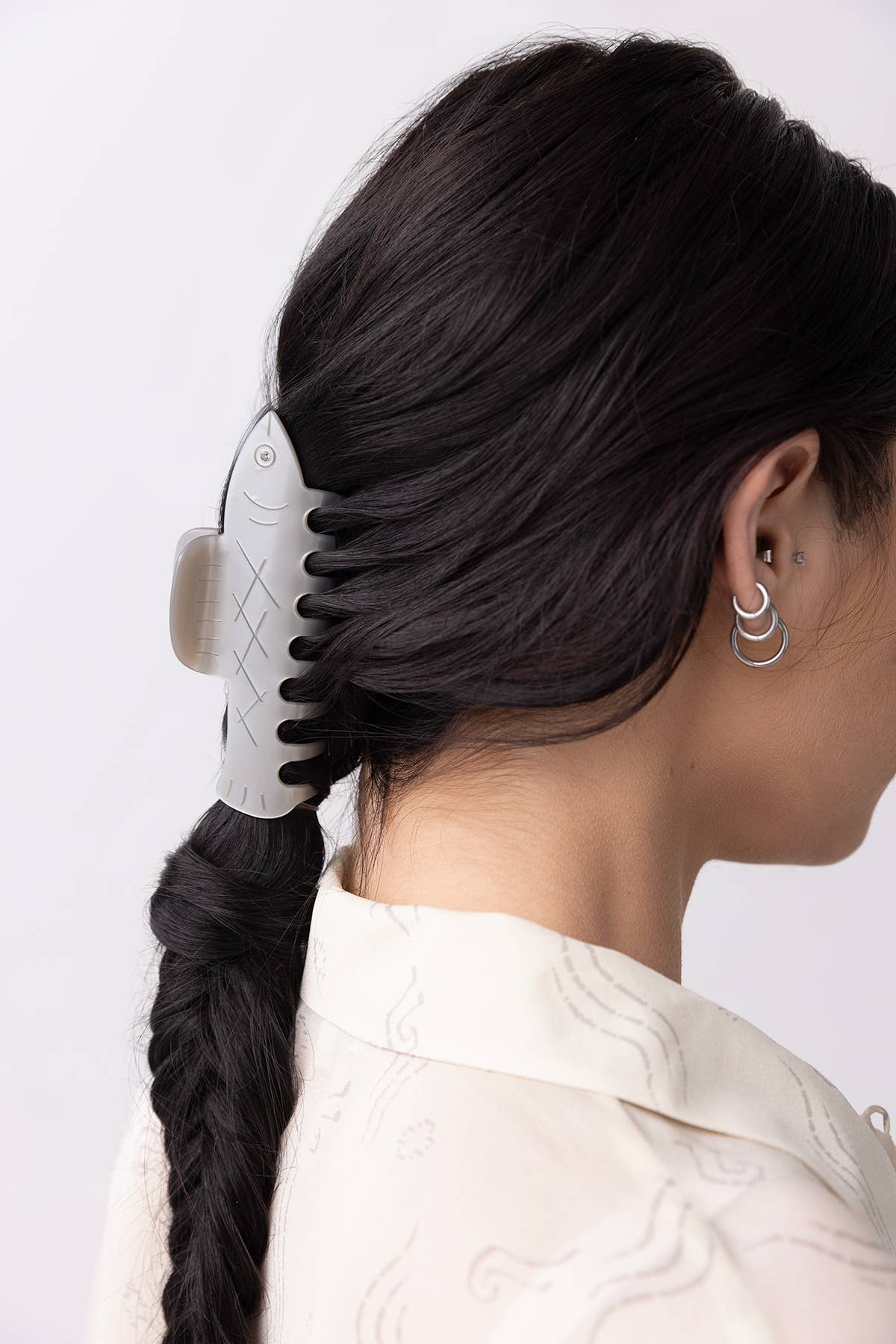 Herring Fish Silver Acetate Hair Claw with Rhinestone Eye - Lalka Beauty Co.