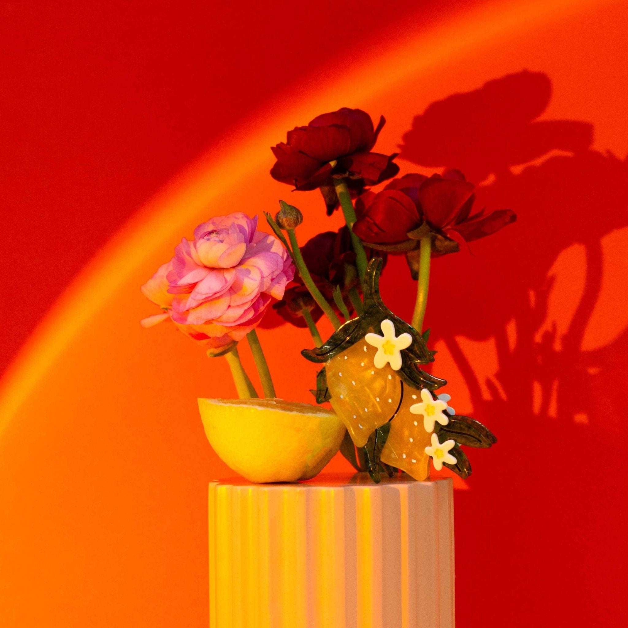 Large Lemon and Flowers Hair Claw Clip - Lalka Beauty Co.