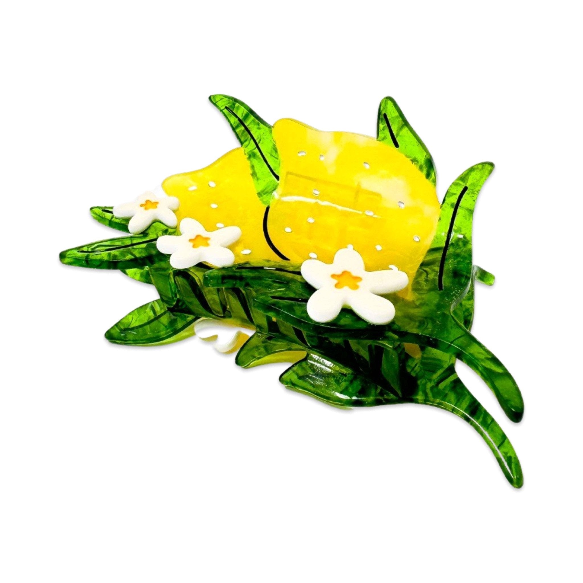 Large Lemon and Flowers Hair Claw Clip - Lalka Beauty Co.