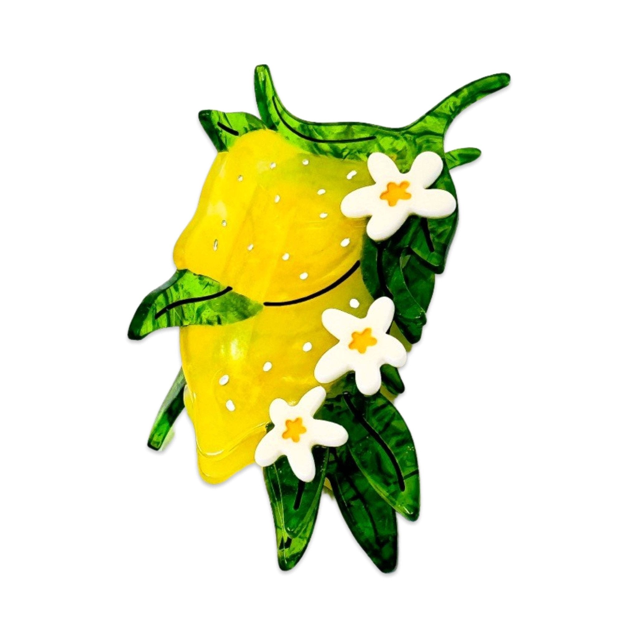 Large Lemon and Flowers Hair Claw Clip - Lalka Beauty Co.