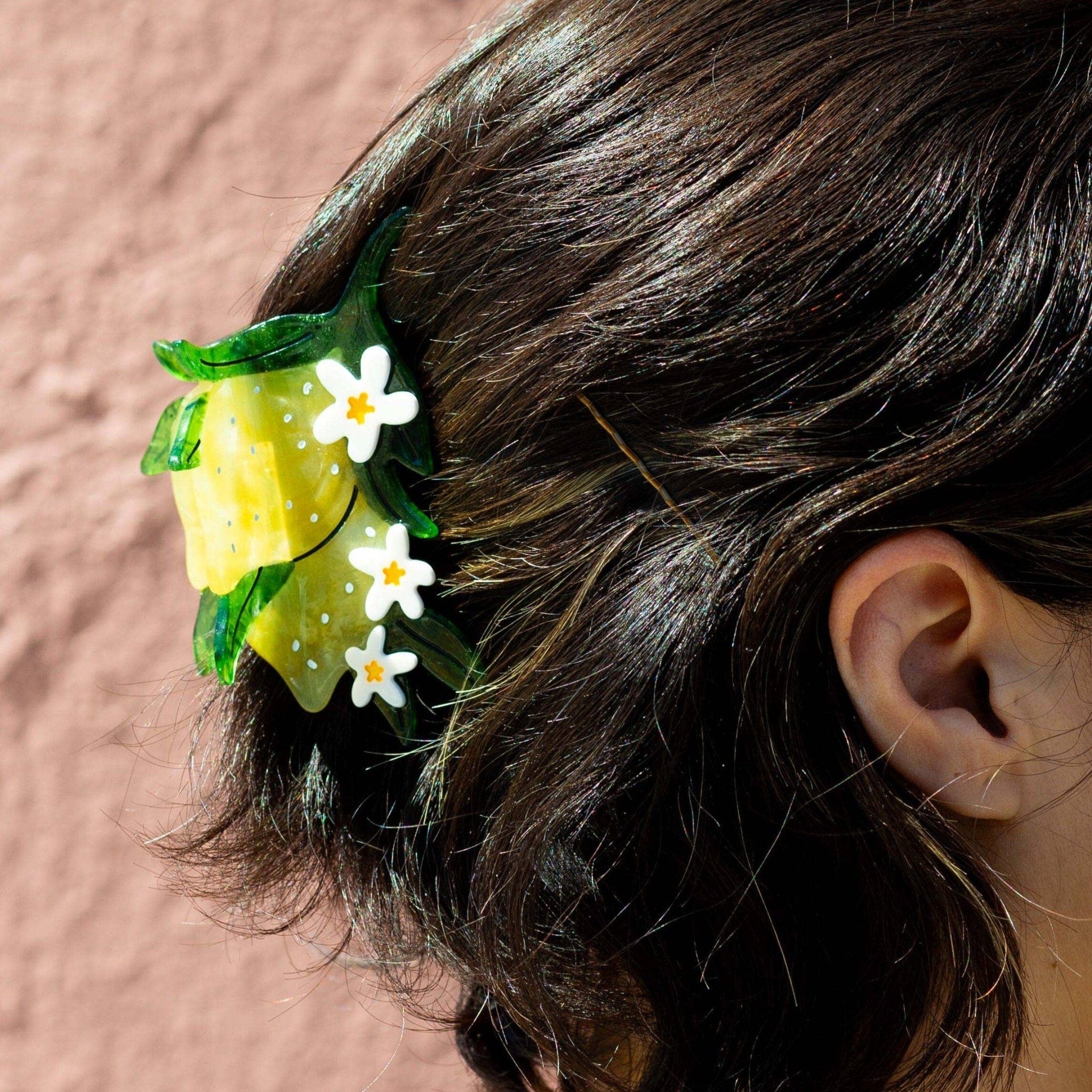 Large Lemon and Flowers Hair Claw Clip - Lalka Beauty Co.