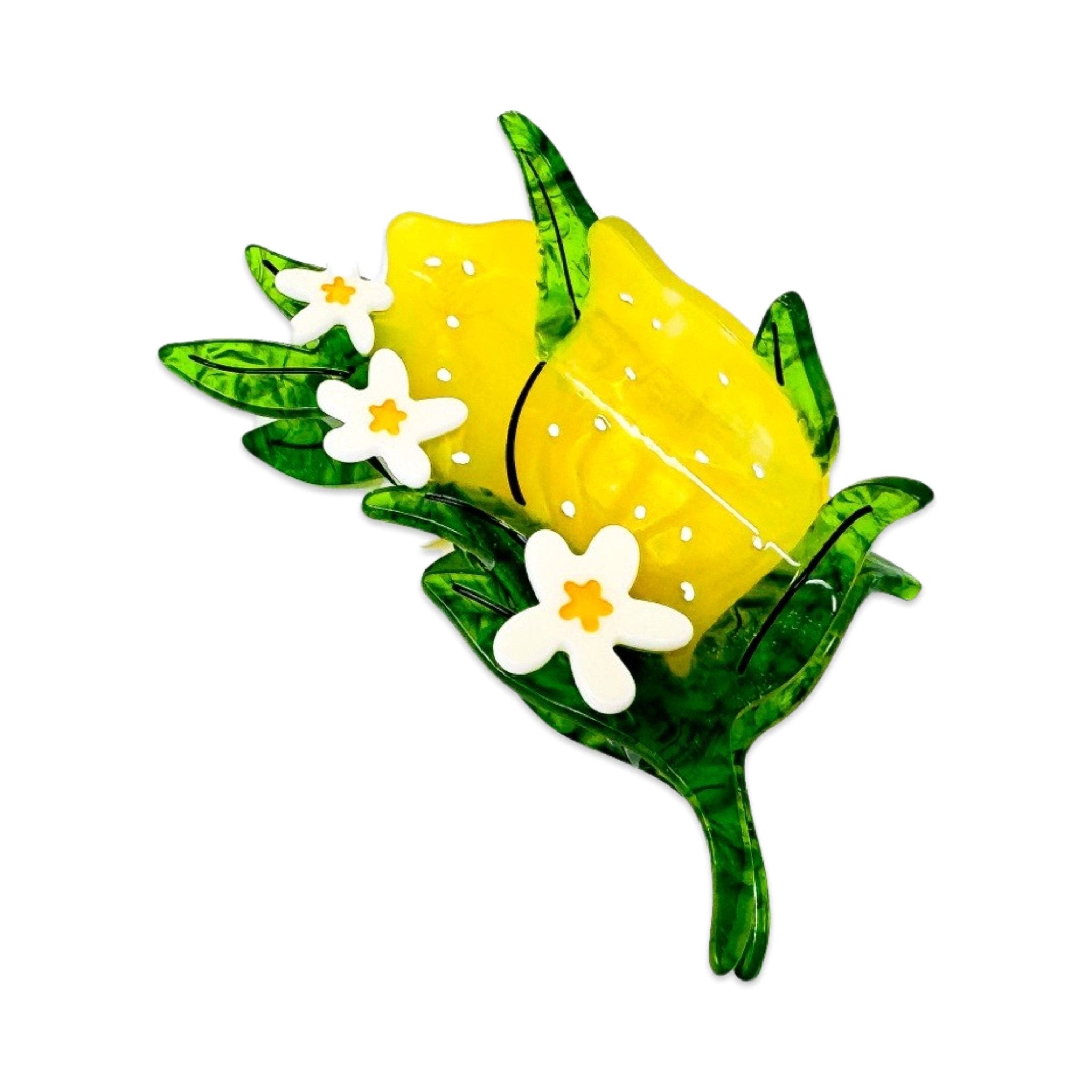 Large Lemon and Flowers Hair Claw Clip - Lalka Beauty Co.