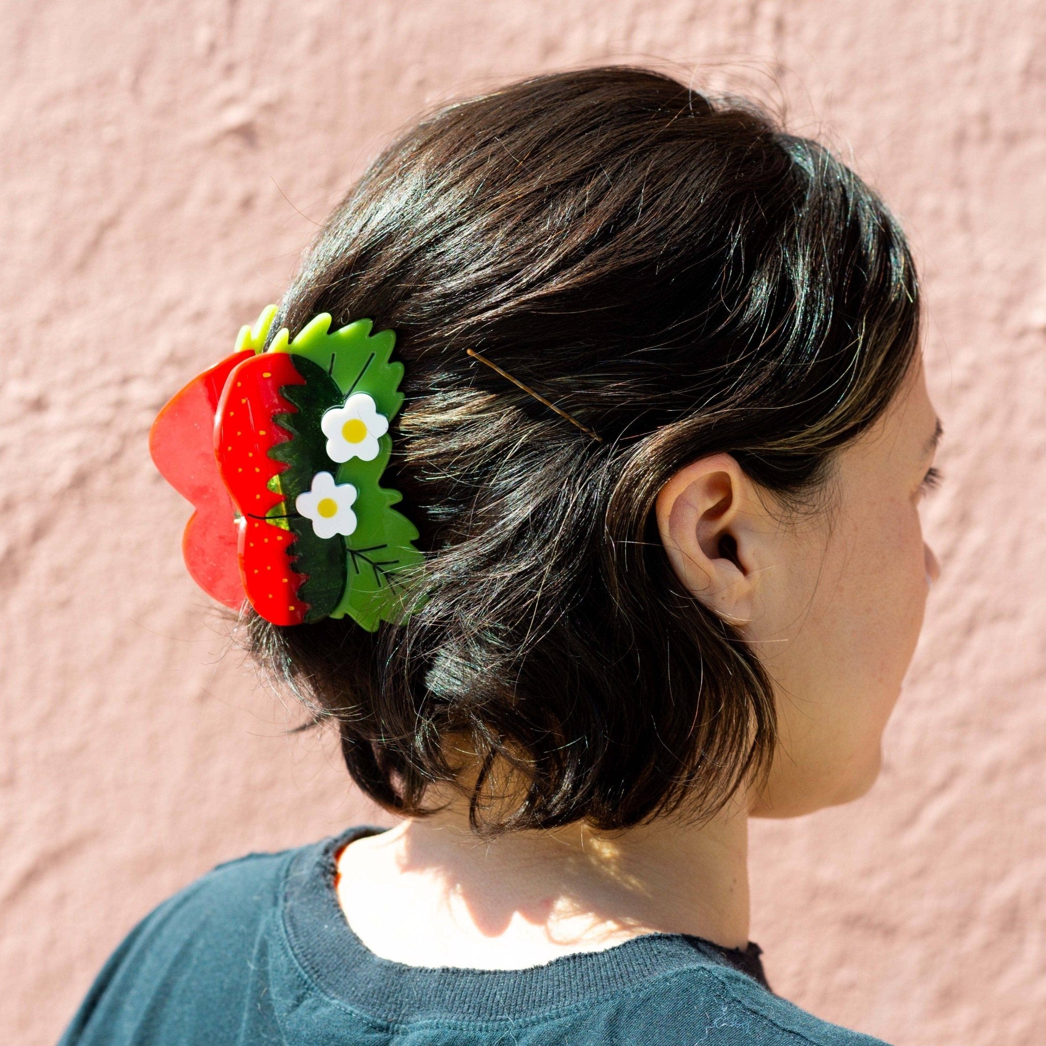 Large Strawberries and Flowers Hair Claw Clip - Lalka Beauty Co.