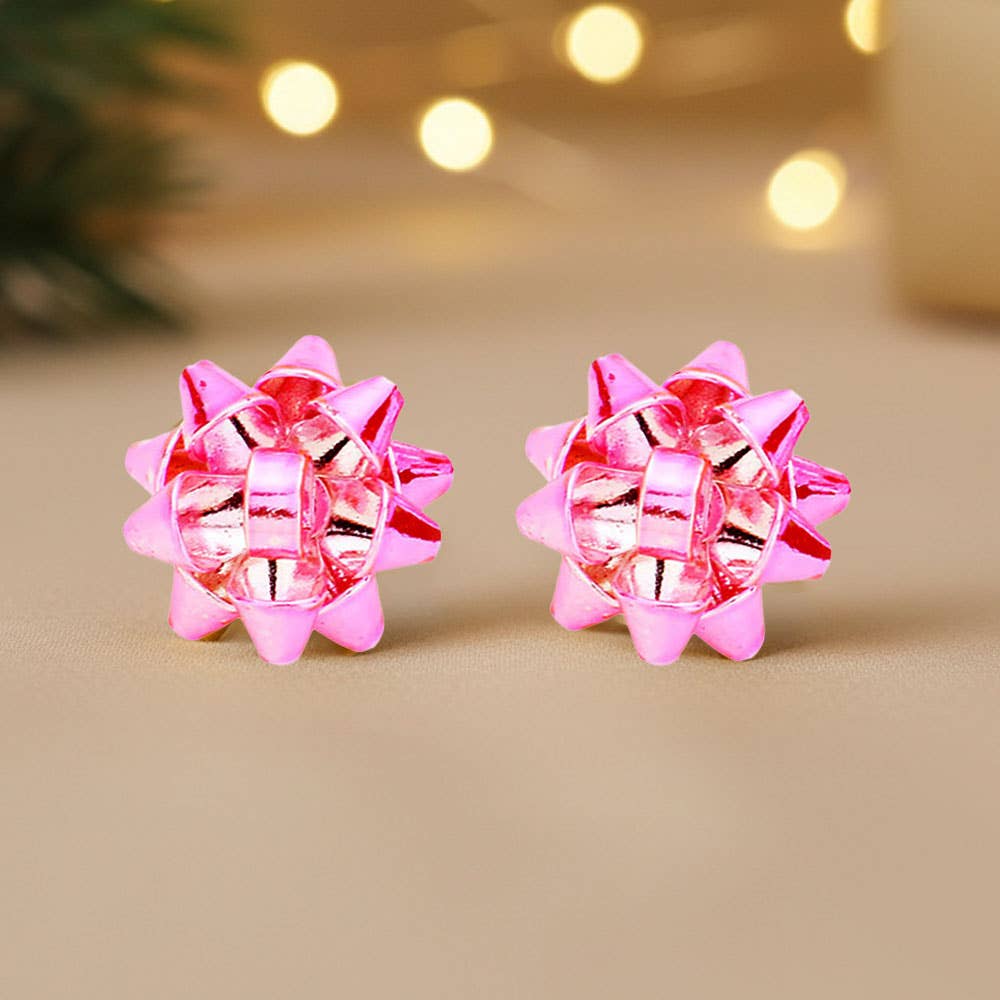 Medium Christmas Gift Bow Stud Earrings - Lalka Beauty Co.