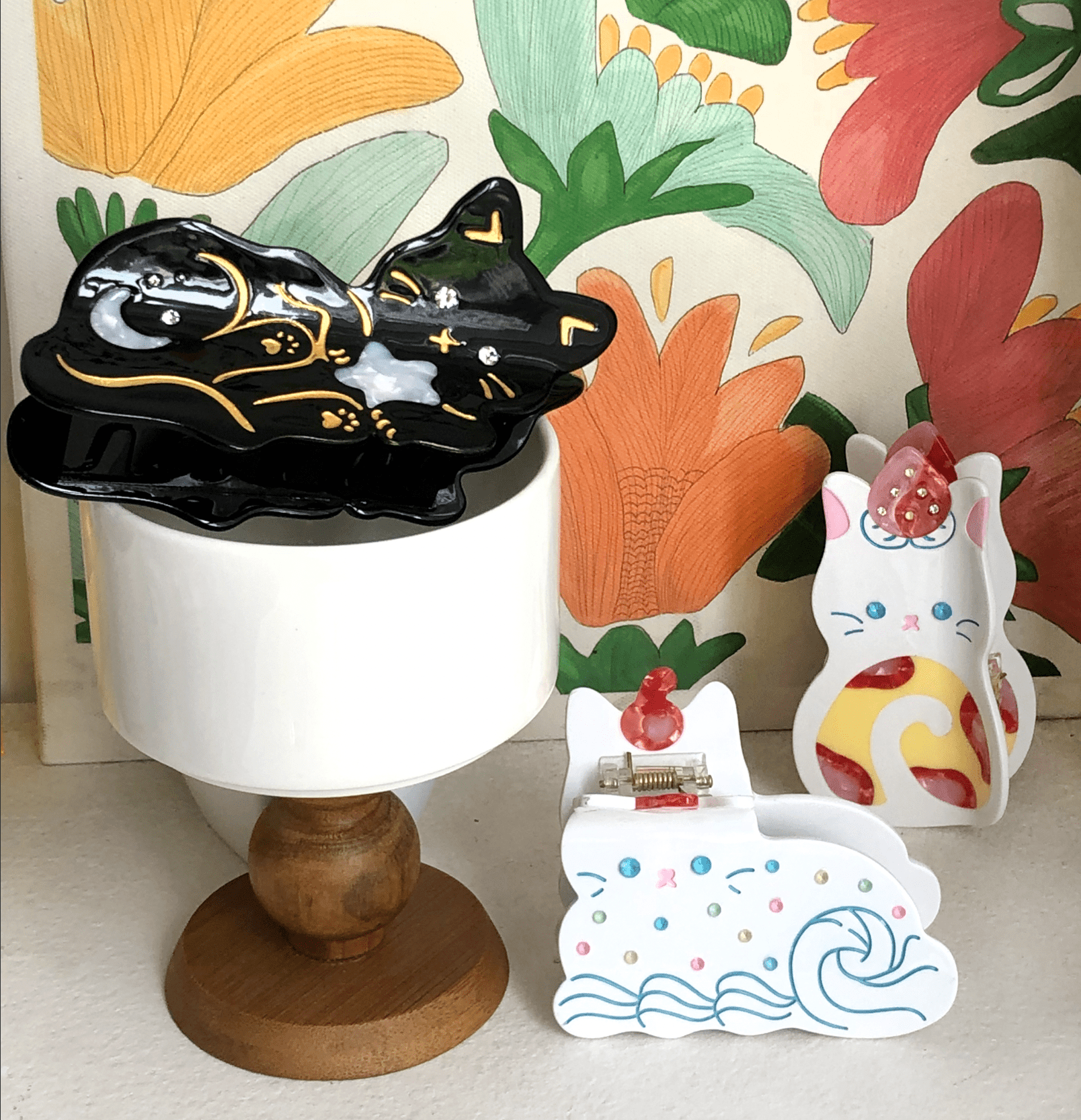 Midnight Sky Kitty Hair Claw Clip - Lalka Beauty Co.