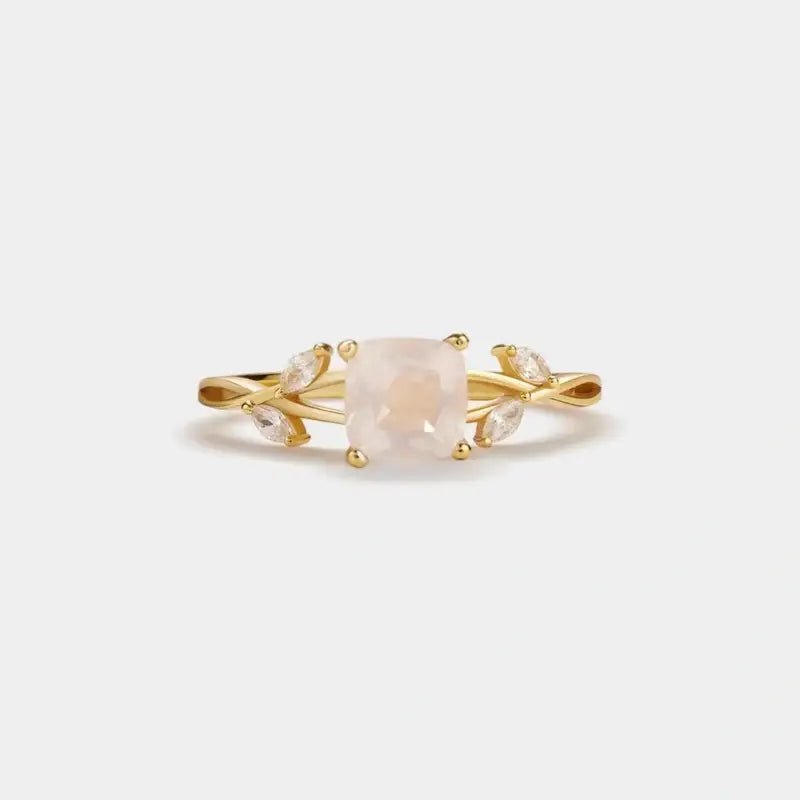 Millie Pink Rose Quartz Leaf Stacking Ring 14k plated .925 Sterling Silver - Lalka Beauty Co.