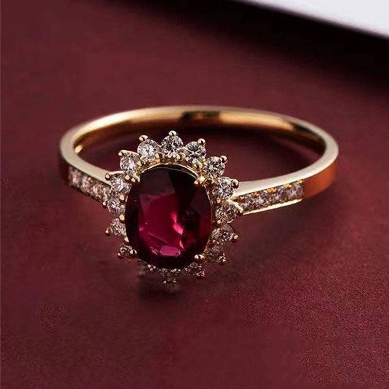 Oval Cut Garnet Flower Statement Ring in 925 Sterling Silver - Lalka Beauty Co.