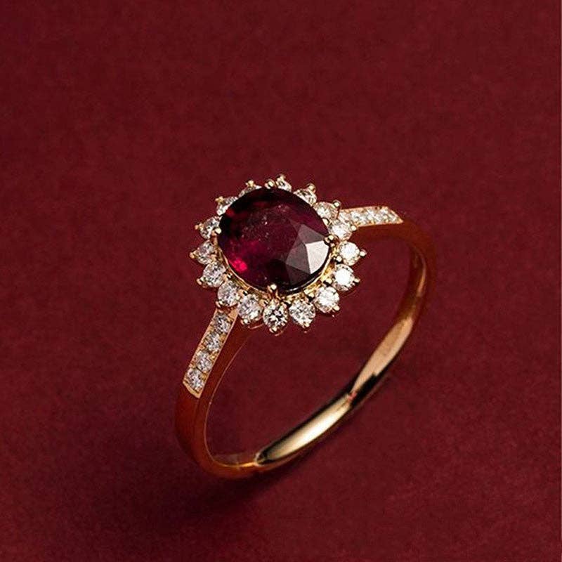 Oval Cut Garnet Flower Statement Ring in 925 Sterling Silver - Lalka Beauty Co.