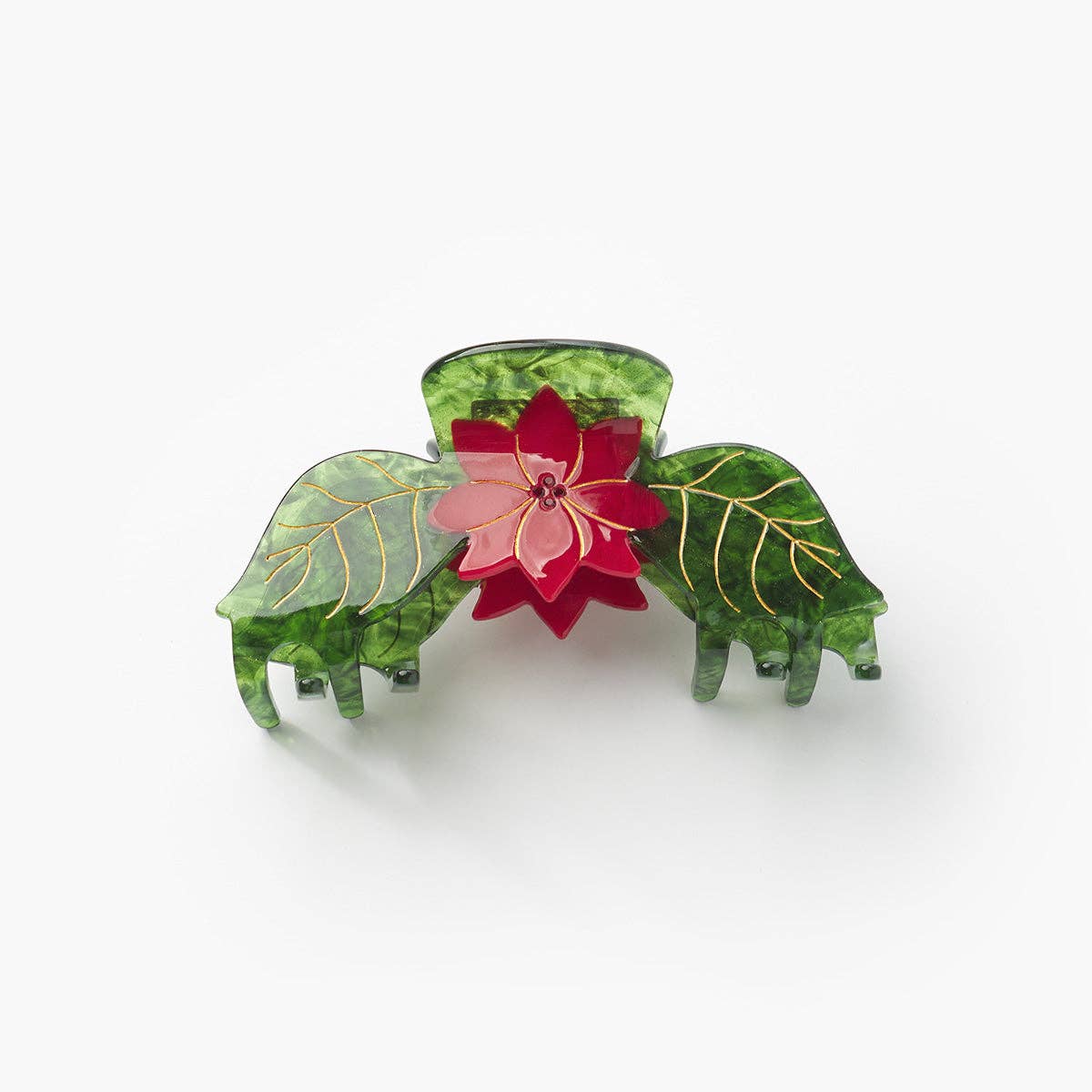 Poinsettia Red and Green Acetate Christmas Flower Hair Claw - Lalka Beauty Co.