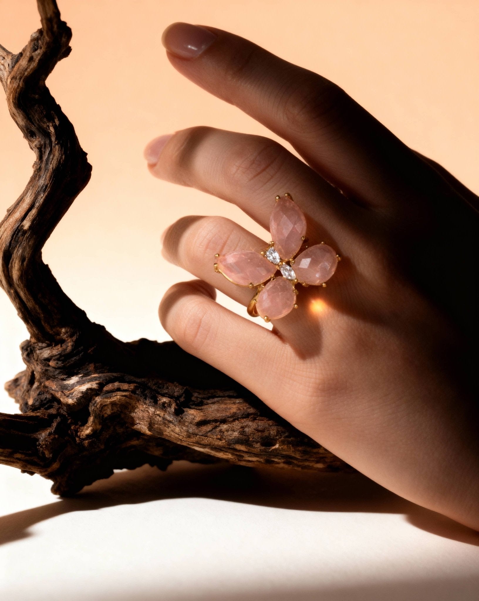 Real Stones Butterfly Ring – Adjustable Design and Gold Plating - Lalka Beauty Co.