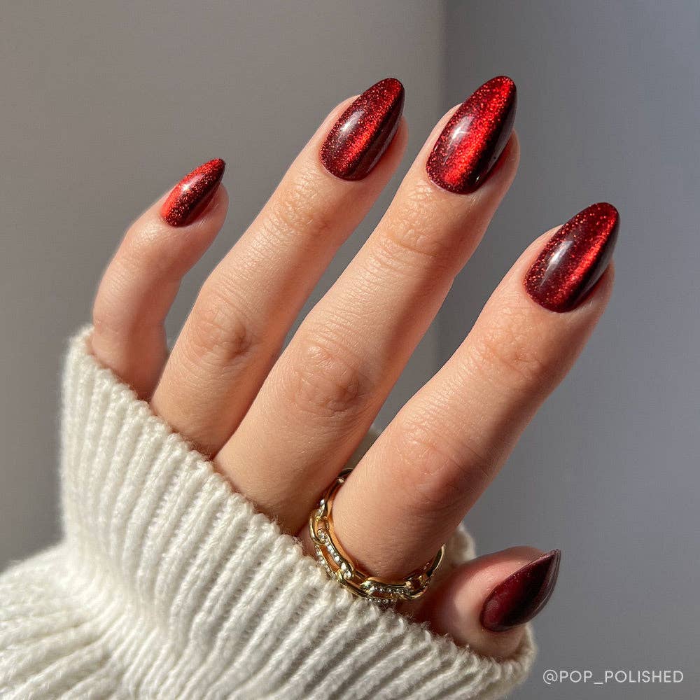 Ruby Slipper Press - On Nails | Short Almond Sparkle Red - Lalka Beauty Co.