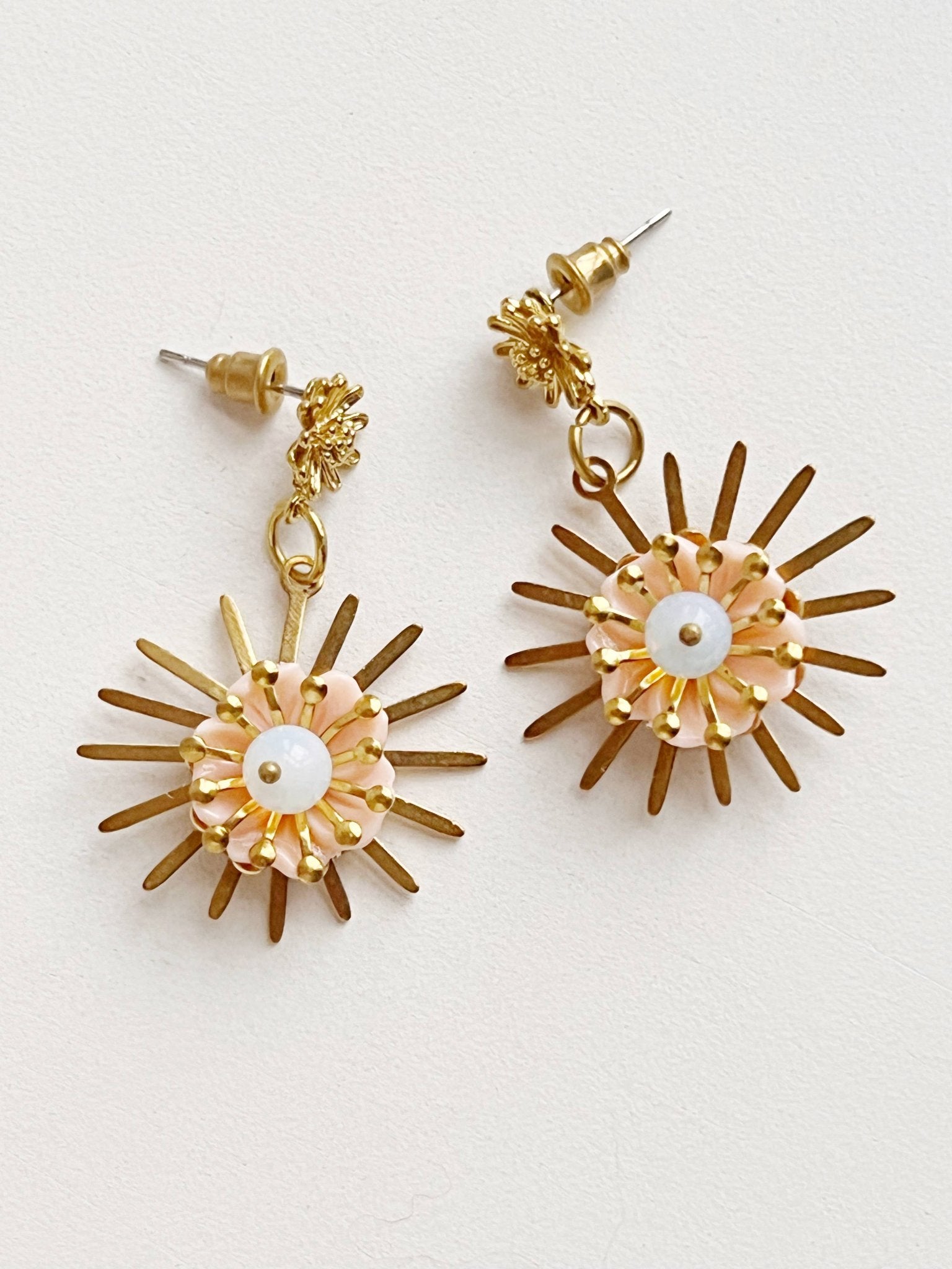 Say - Peach Vintage Flower Dangle & Drop Earrings - Lalka Beauty Co.