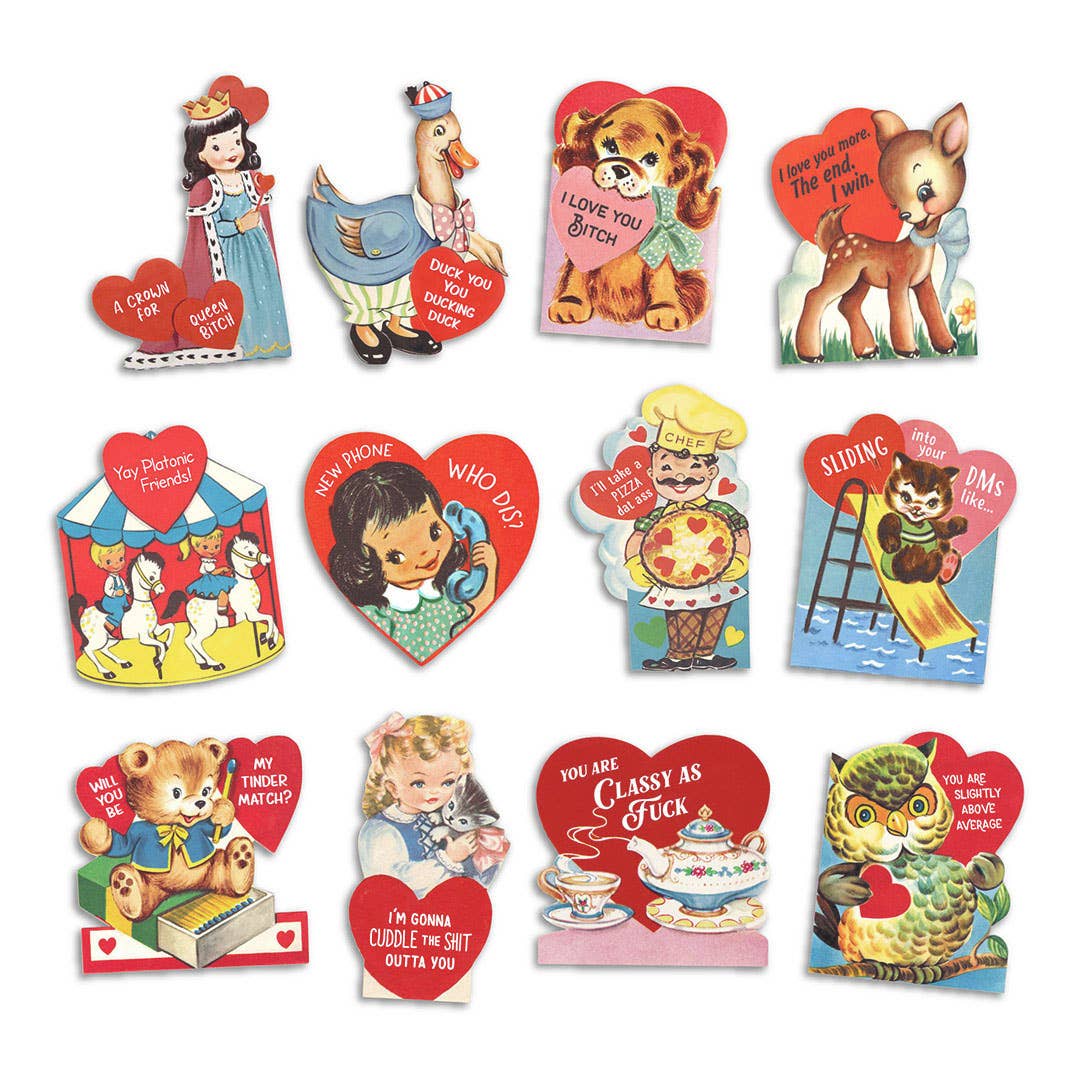Set of 12 Funny Vintage Valentine's Day Cards - Lalka Beauty Co.