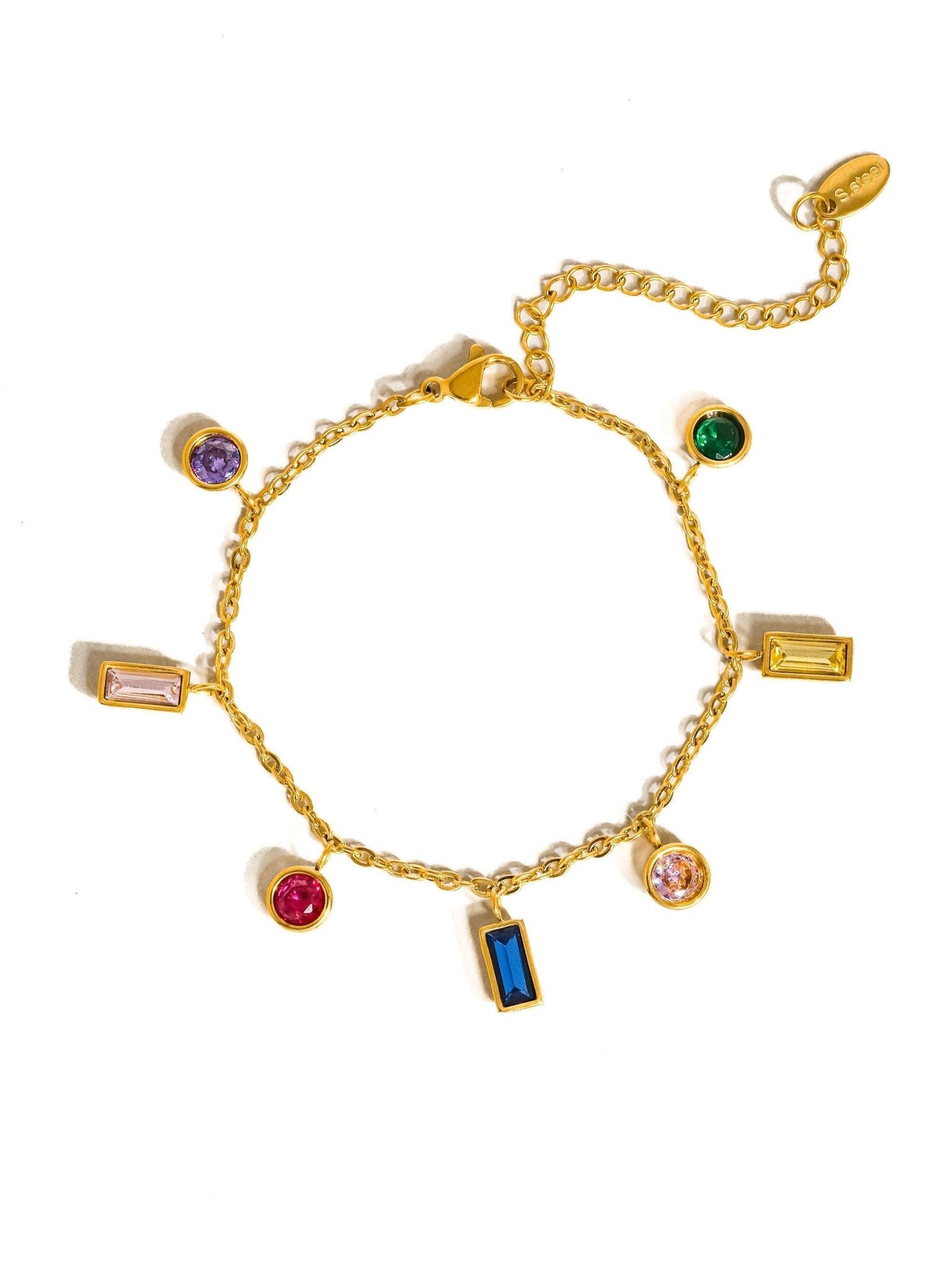 Sydney 18K Gold Non - Tarnish Multi CZ Tassel Bracelet: Multi - Colored - Lalka Beauty Co.