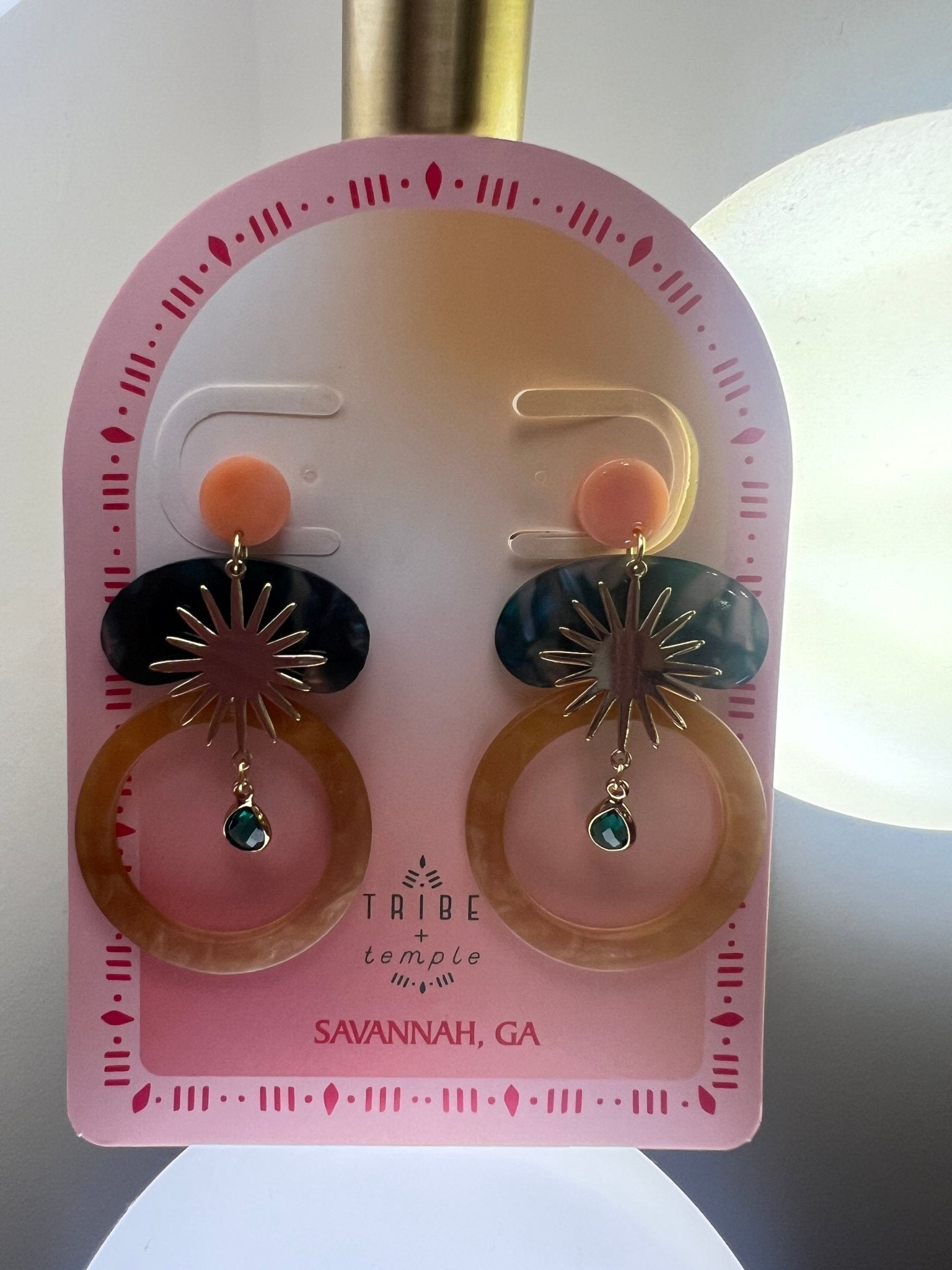 Tribe and Temple circular drop earrings earthy jewel tones - Lalka Beauty Co.