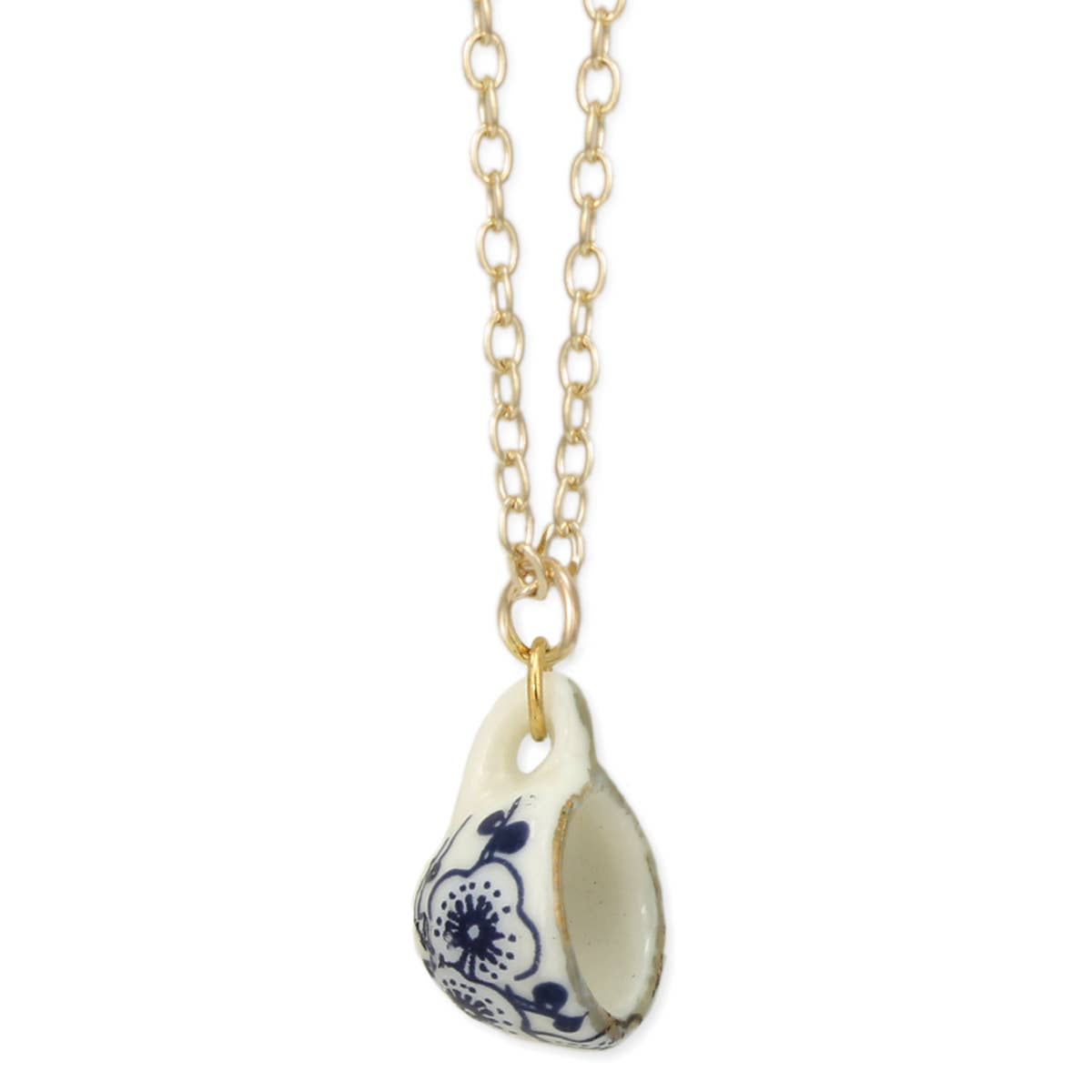 Vintage Ceramic Teacup Gold Necklace - Lalka Beauty Co.