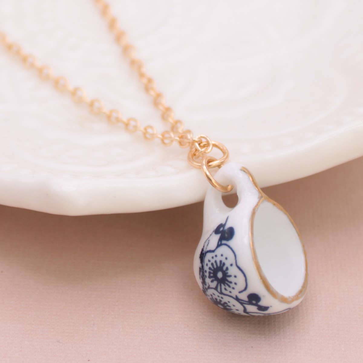 Vintage Ceramic Teacup Gold Necklace - Lalka Beauty Co.