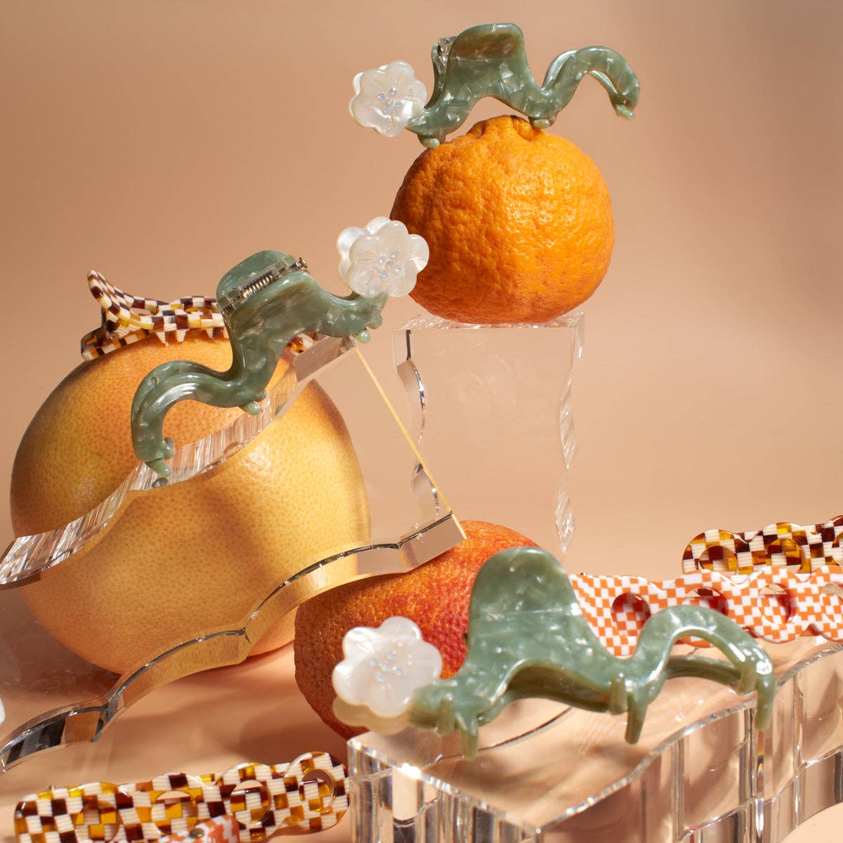 White Orange Blossom Flower Small Squiggle Acetate Hair Claw - Lalka Beauty Co.