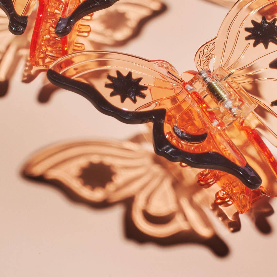 Women's Orange Acetate Monarch Butterfly Hair Claw Clip - Lalka Beauty Co.