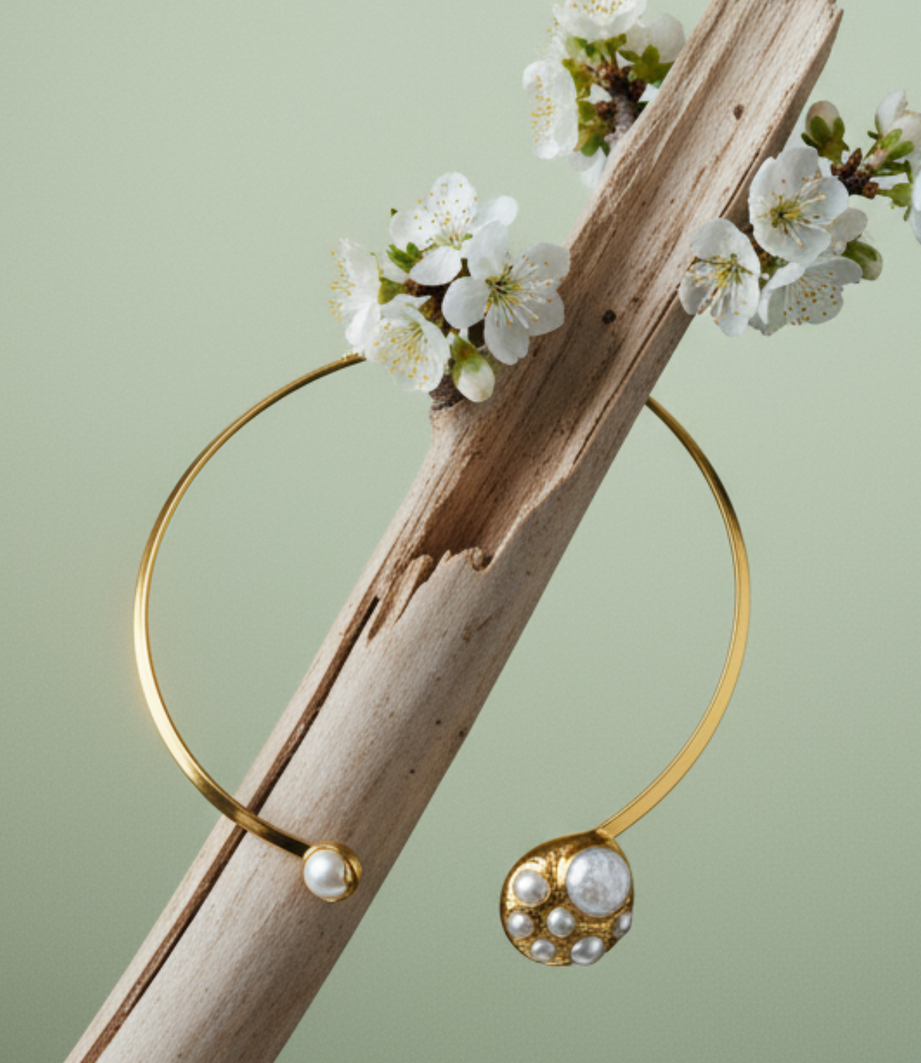 Open Gold Necklace with Pearls – 18K Gold Plated Choker with Natural Pearls