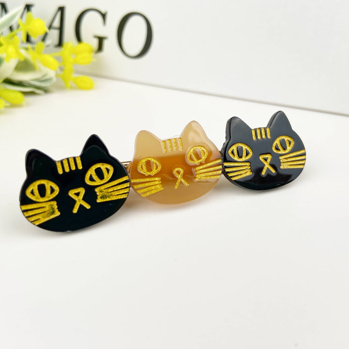 Cute cat duckbill clip: Black whte yellow