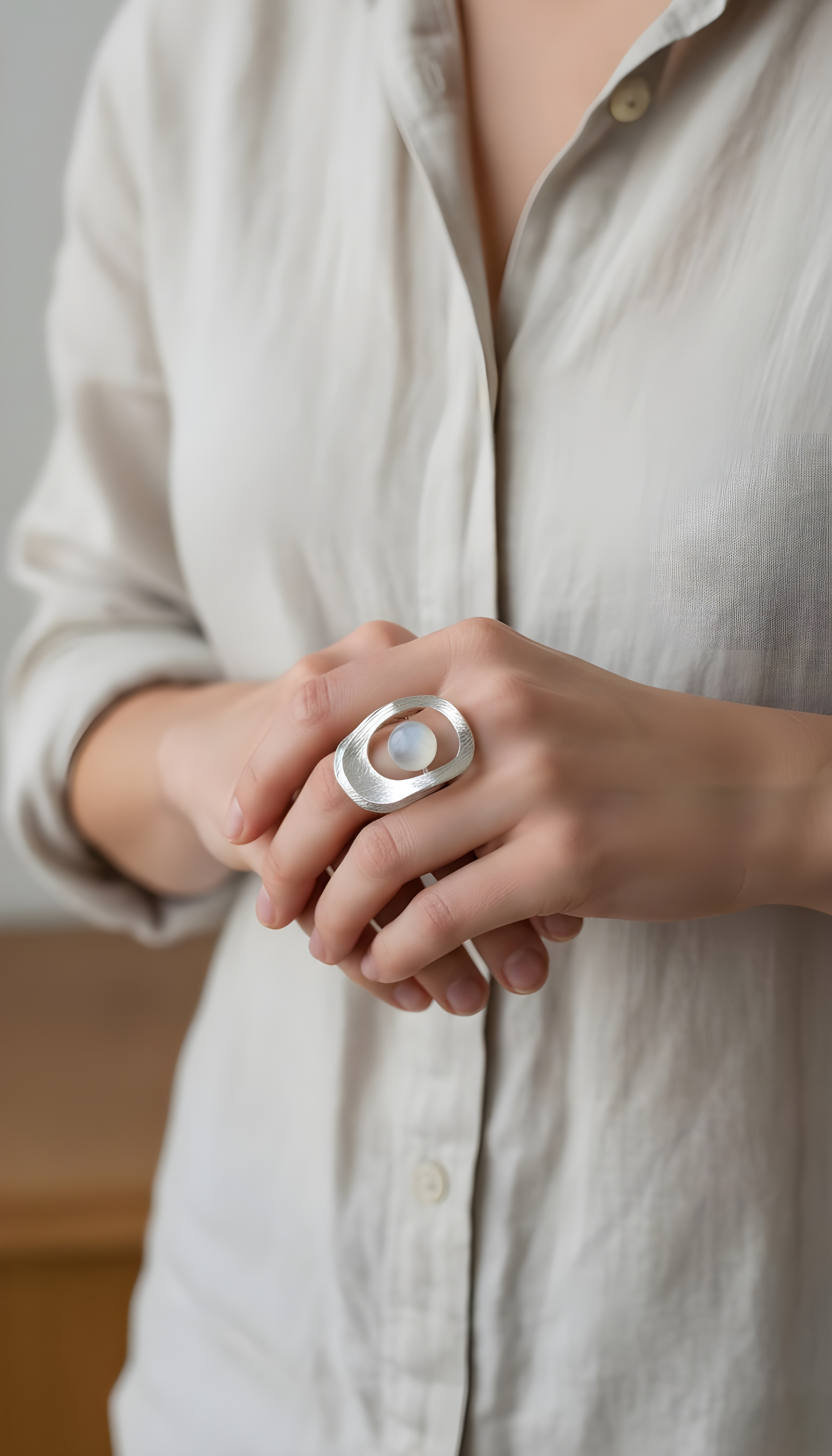 Adjustable Ring with Moonstone - Maximalist Jewelry