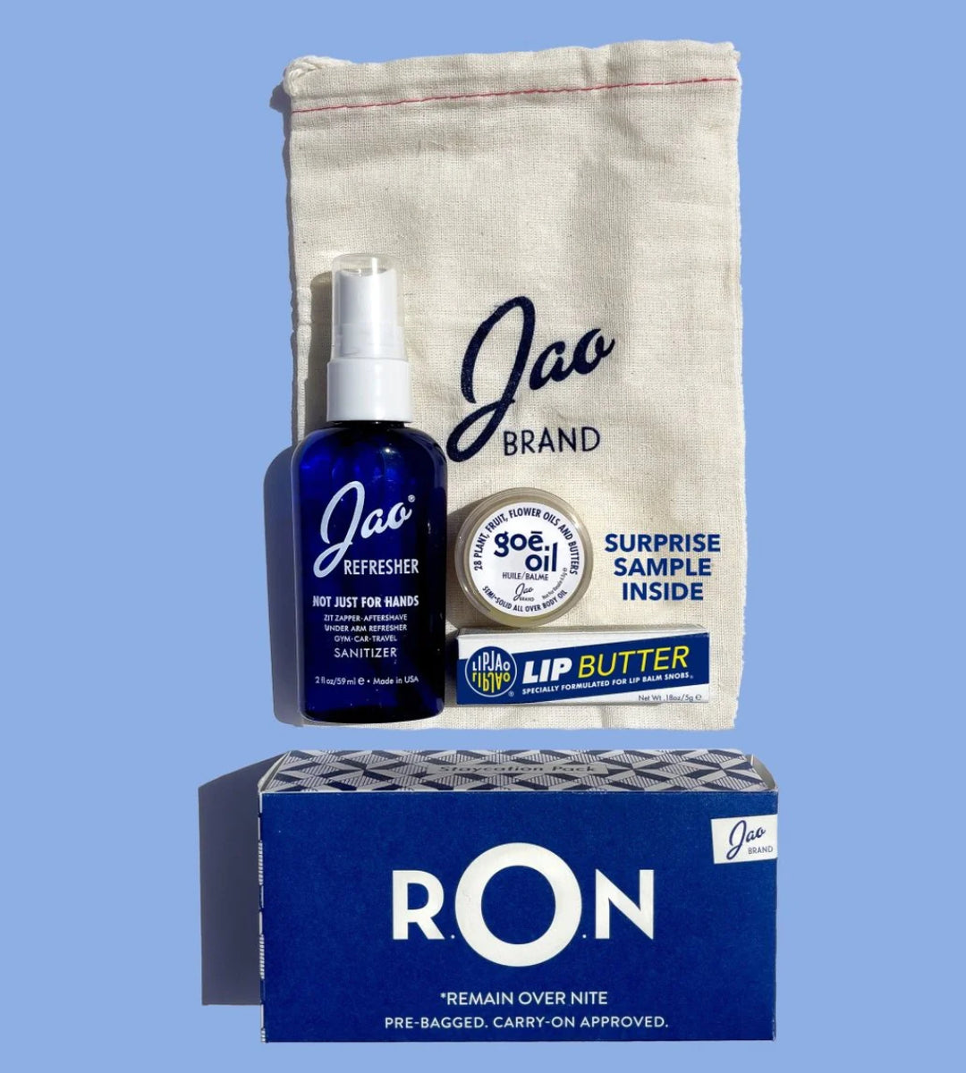 Jao Brand R.O.N. Travel Kit Lip Balm, Sanitizer, Goe Oil gift