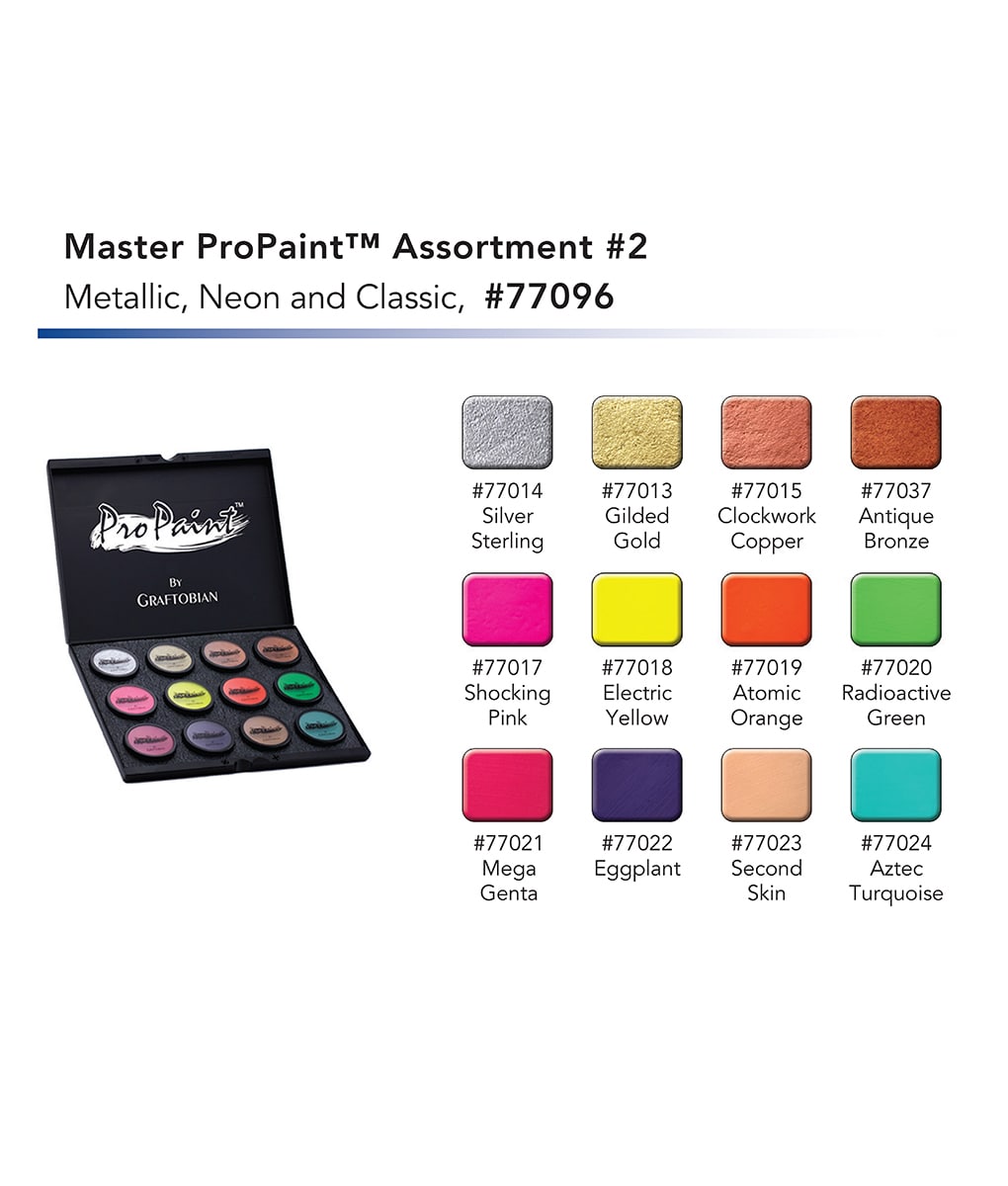 Graftobian ProPaint Master Face Painter Box #2 metallic/ regular/neon