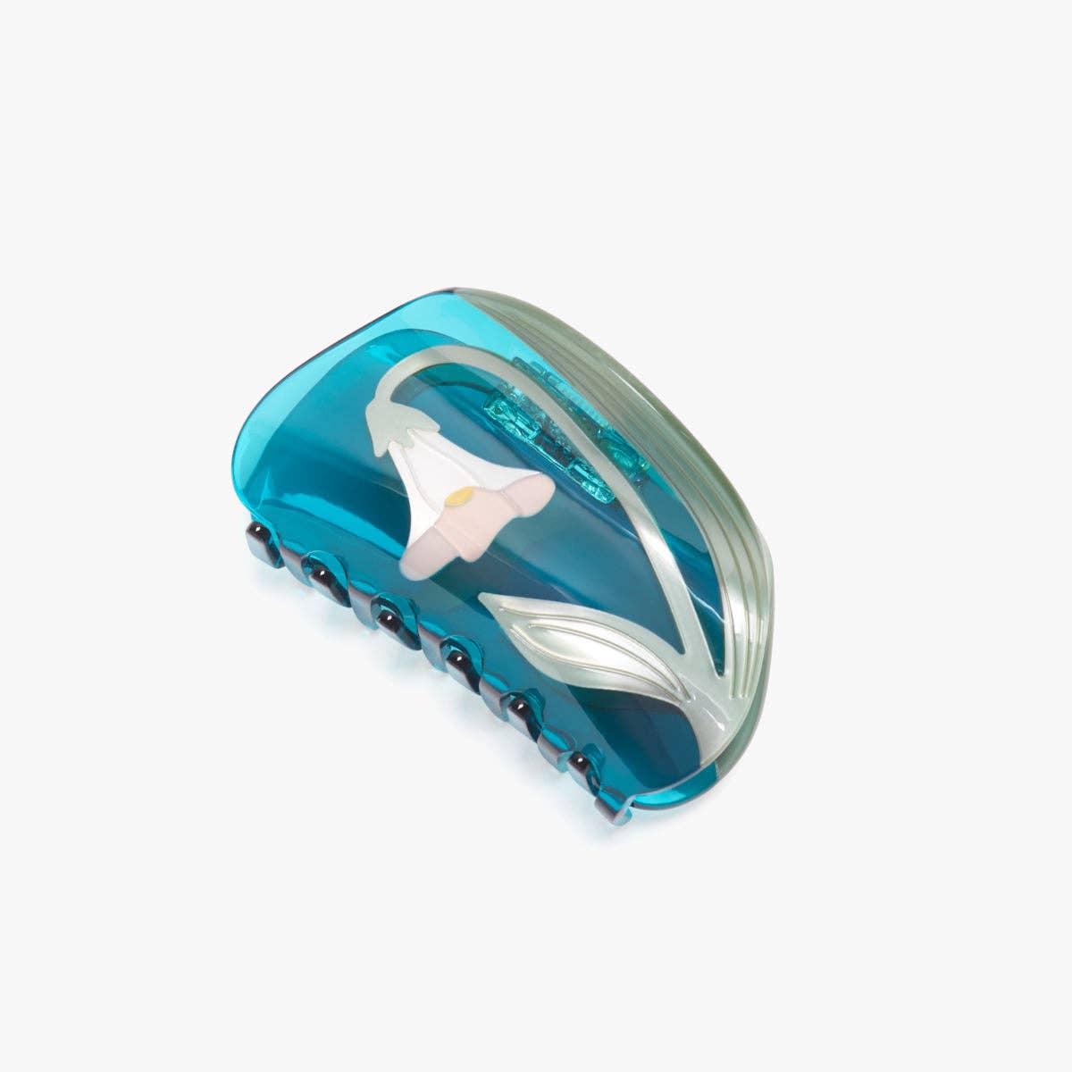 Alba White Vine Proper Flower Teal Acetate Hair Claw Clip Accessory - Lalka Beauty Co.