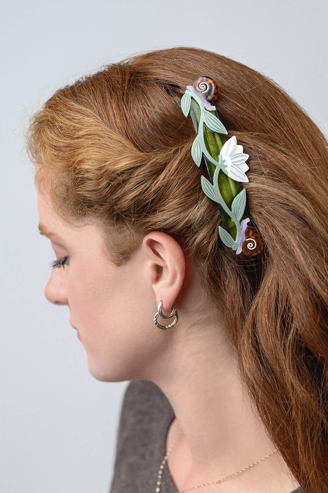 Brocéliande French Barrette With Lotus Flowers and Snails - Lalka Beauty Co.