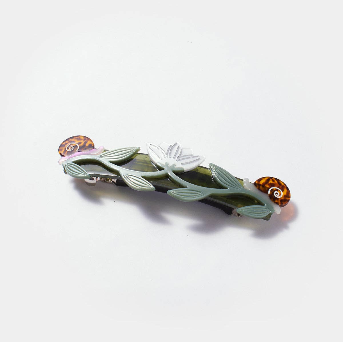Brocéliande French Barrette With Lotus Flowers and Snails - Lalka Beauty Co.