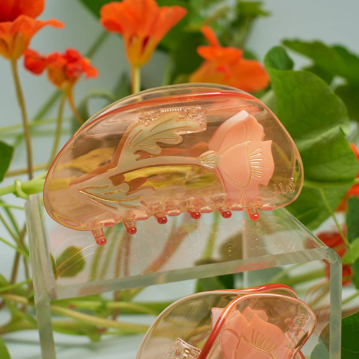 California Poppy Wildflower Hair Claw in Clear Acetate - Lalka Beauty Co.
