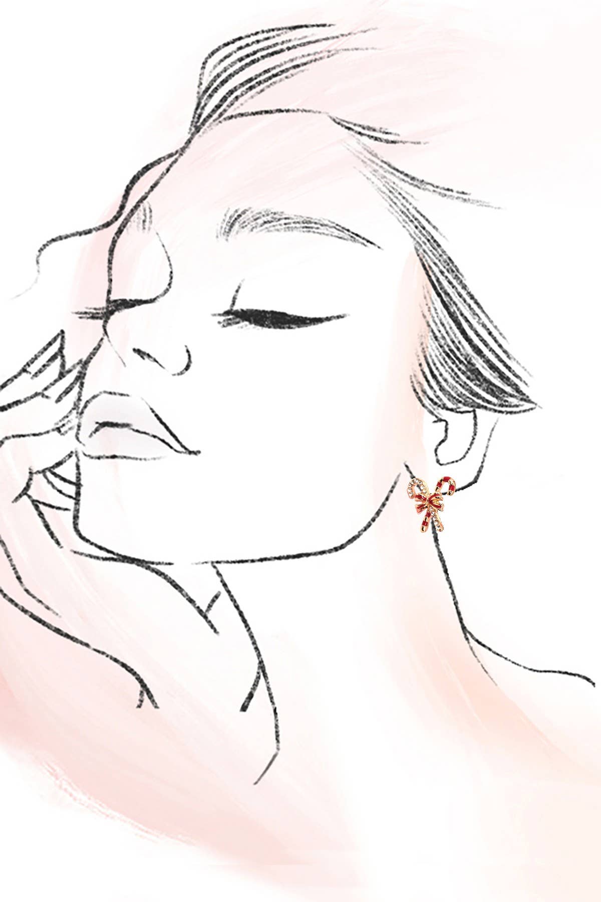 CHRISTMAS CANDY CANE PEARL BOW STUD EARRINGS - Lalka Beauty Co.