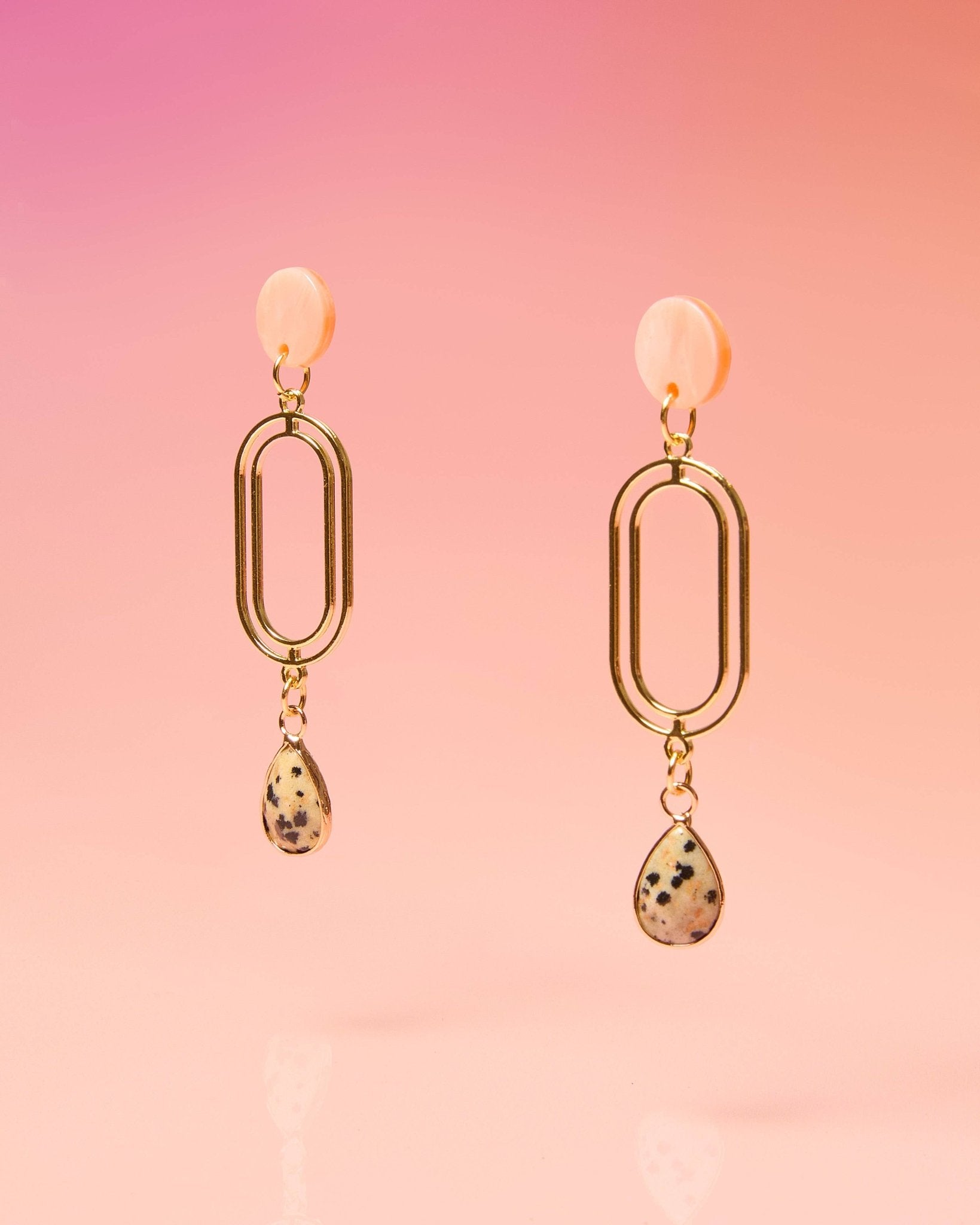 Dalmatian Jasper Cocktail Glam Earrings - Lalka Beauty Co.