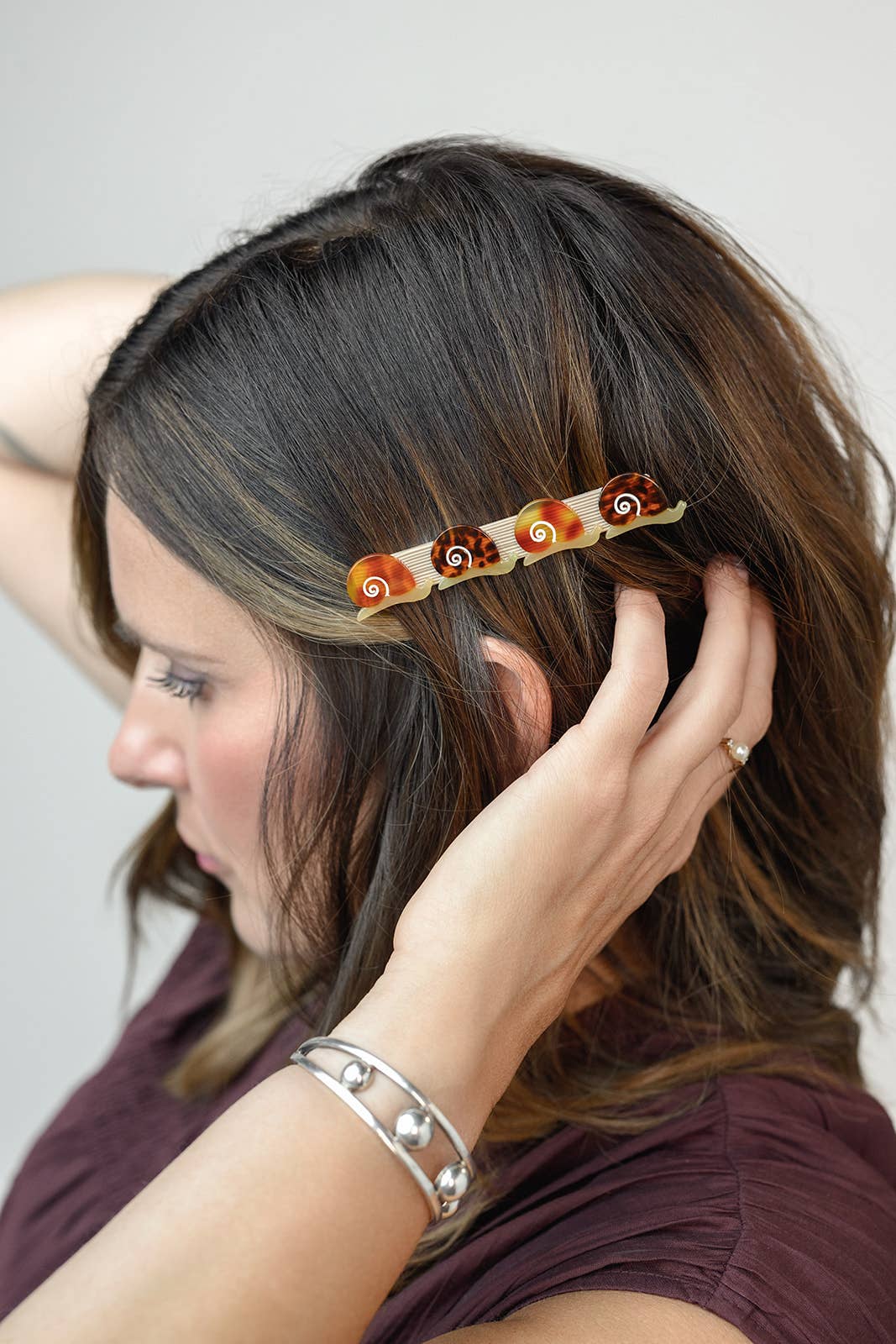 Escargot Snail Neutral Pattern Acetate Alligator Hair Clip - Lalka Beauty Co.