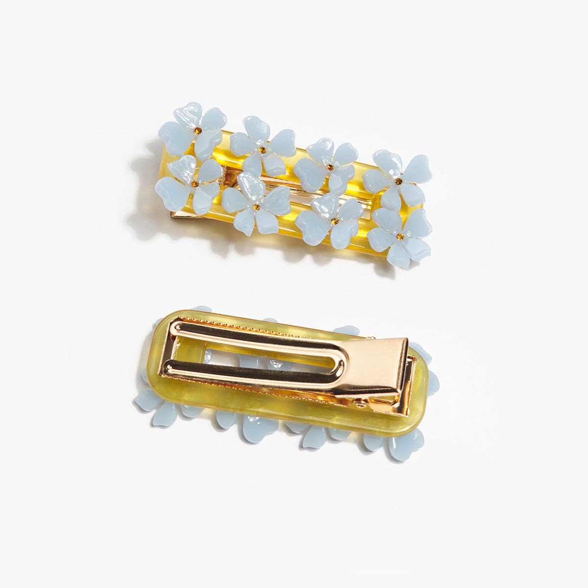 Flower Alligator Hair Clip in Light Blue and Gold Acetate - Lalka Beauty Co.